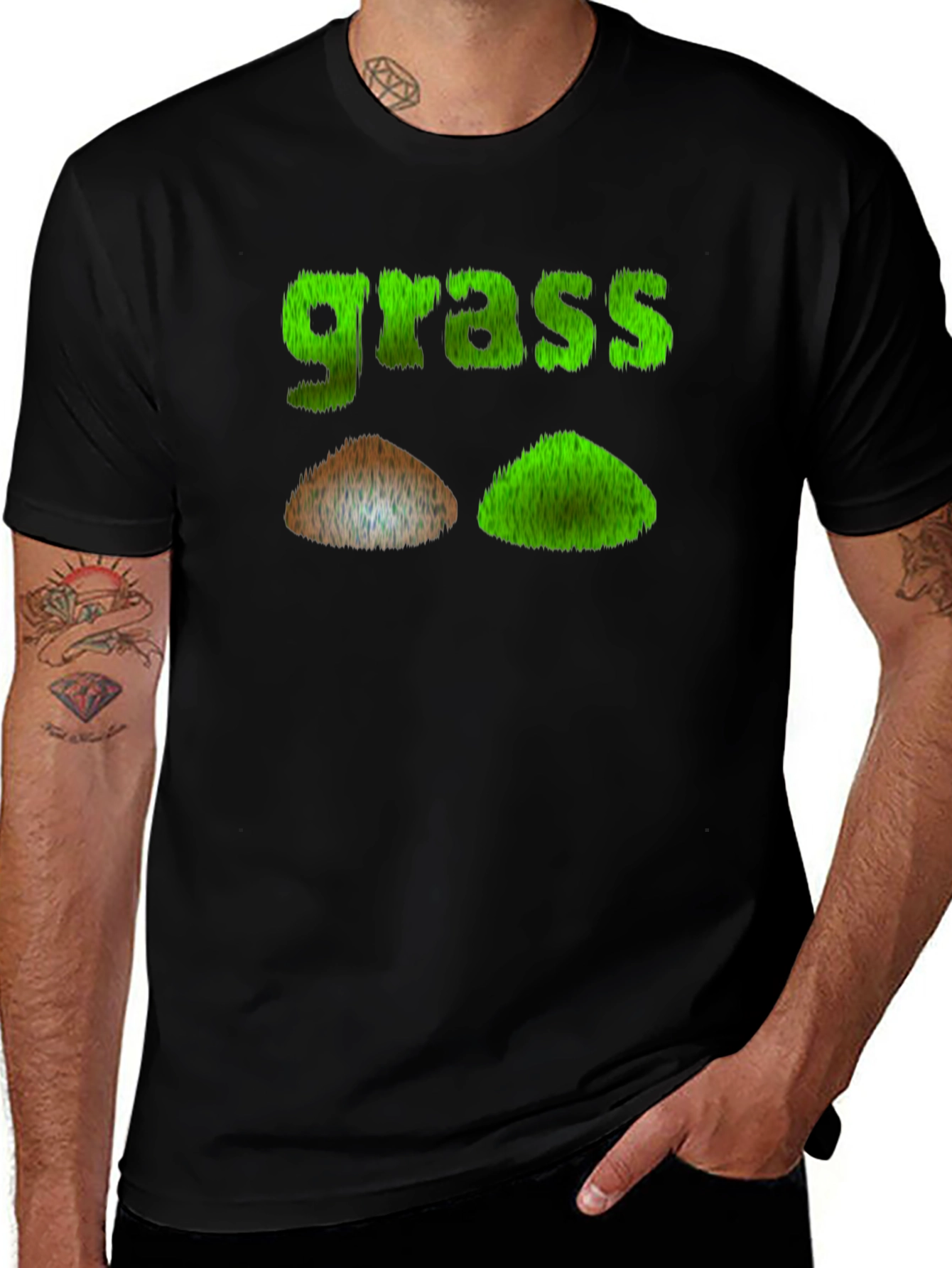 Variant 19 of Funny 'Grass' Design Black T-Shirt