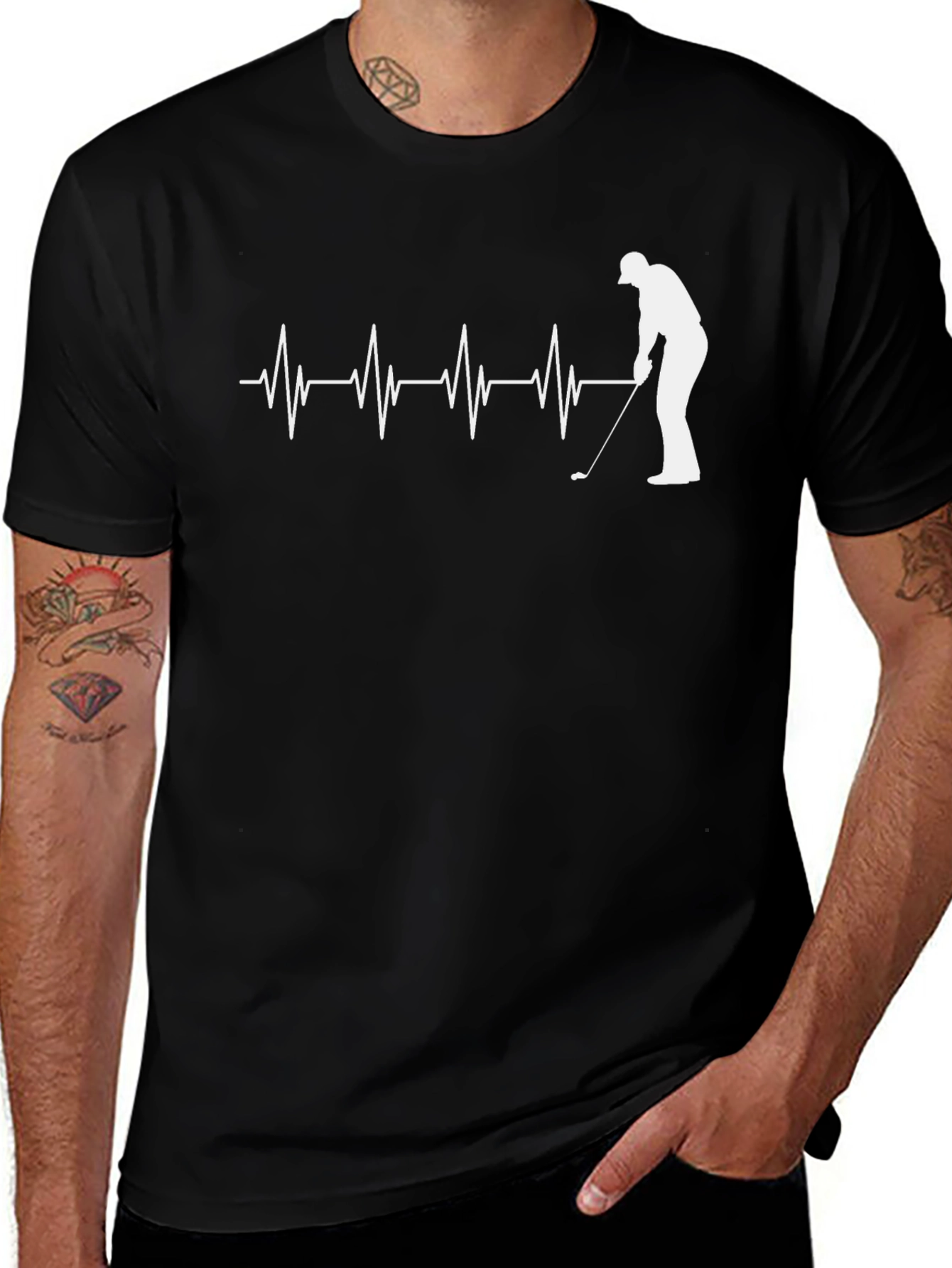 Black Golf Heartbeat T-Shirt - Black Tee main image