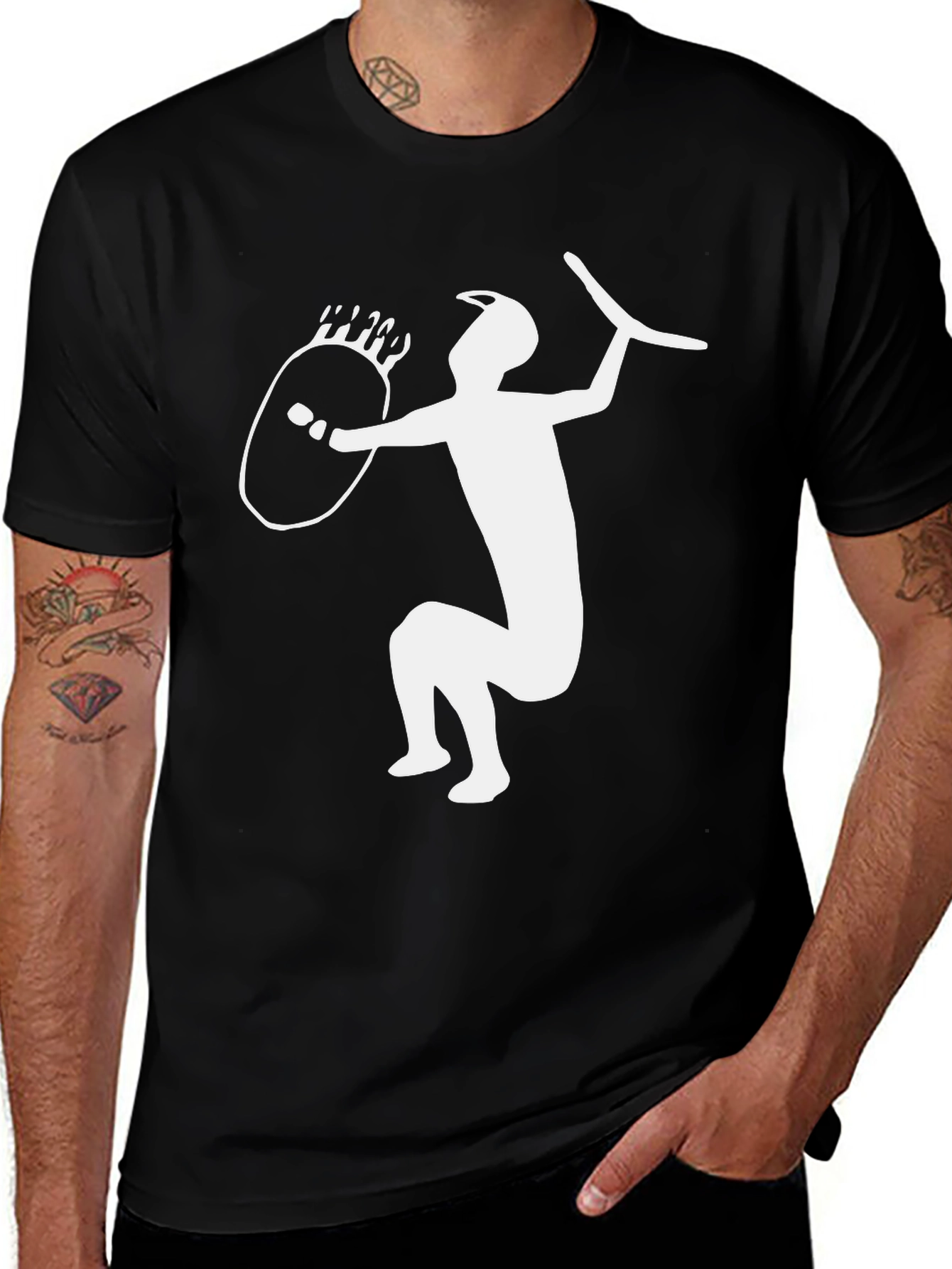 Tribal Warrior Graphic Tee - Black Cotton T-Shirt