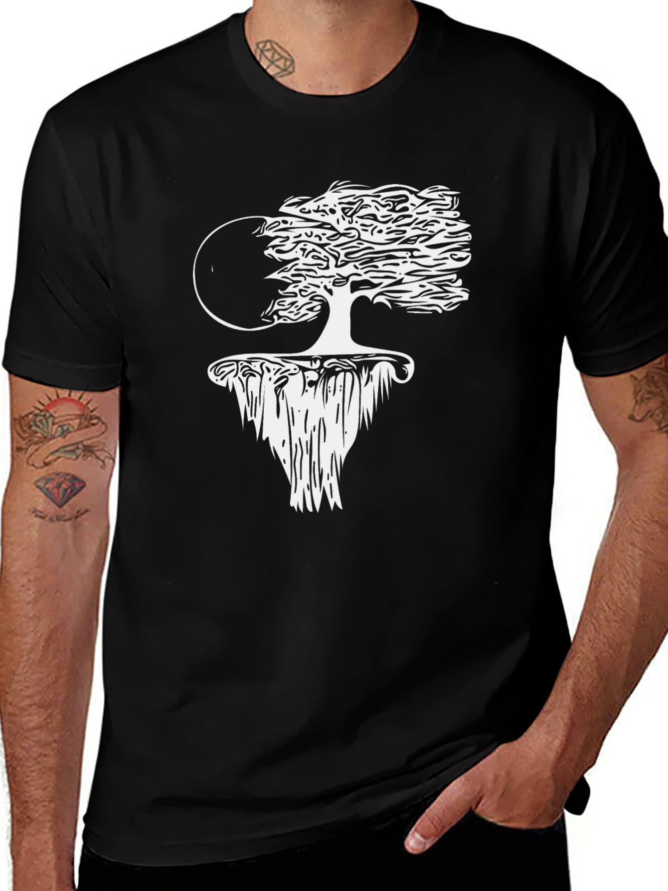 Unique Floating Island Tree Black T-Shirt