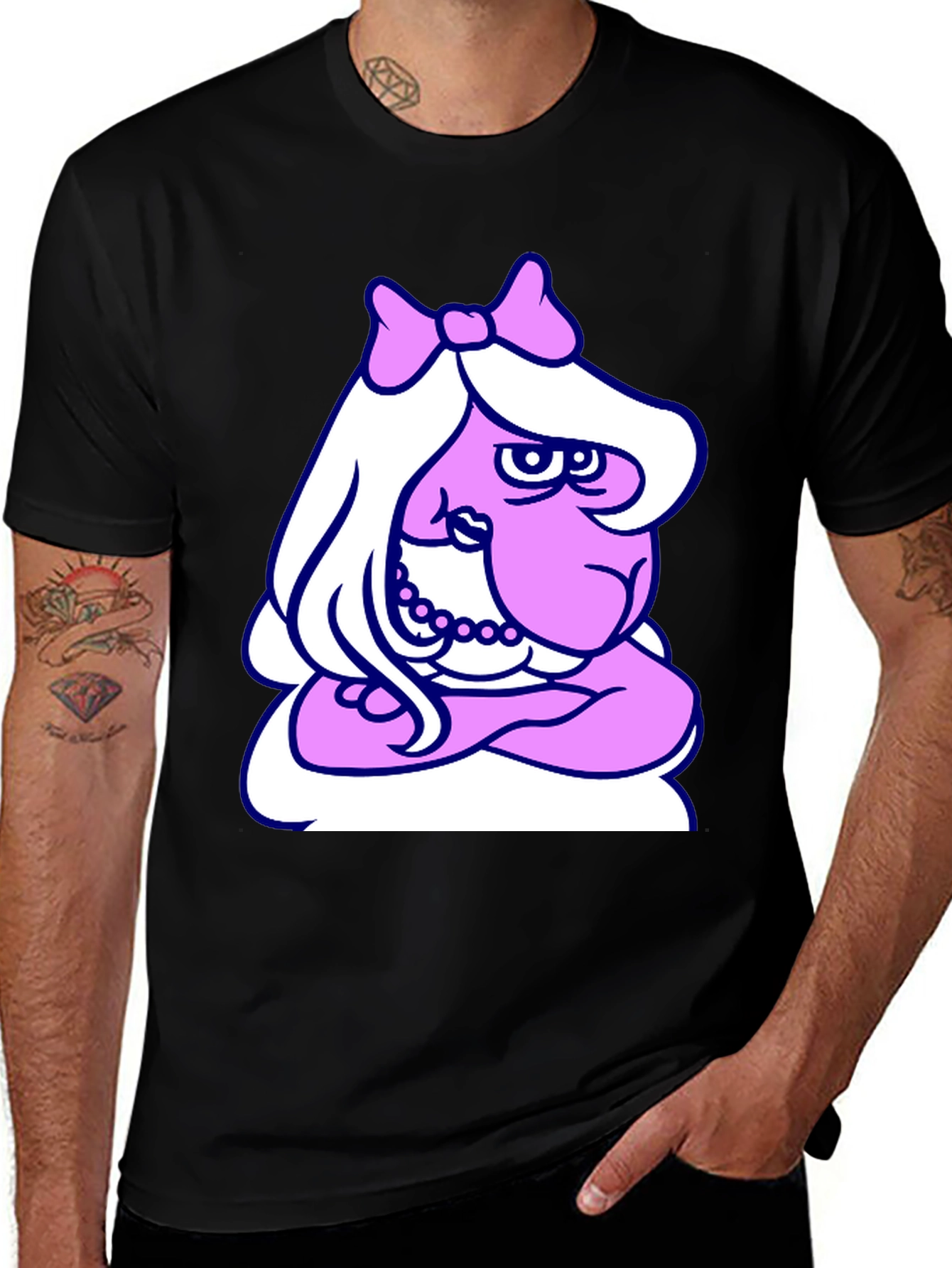 Variant 29 of Funny Cartoon Lady T-Shirt - Black Cotton Tee