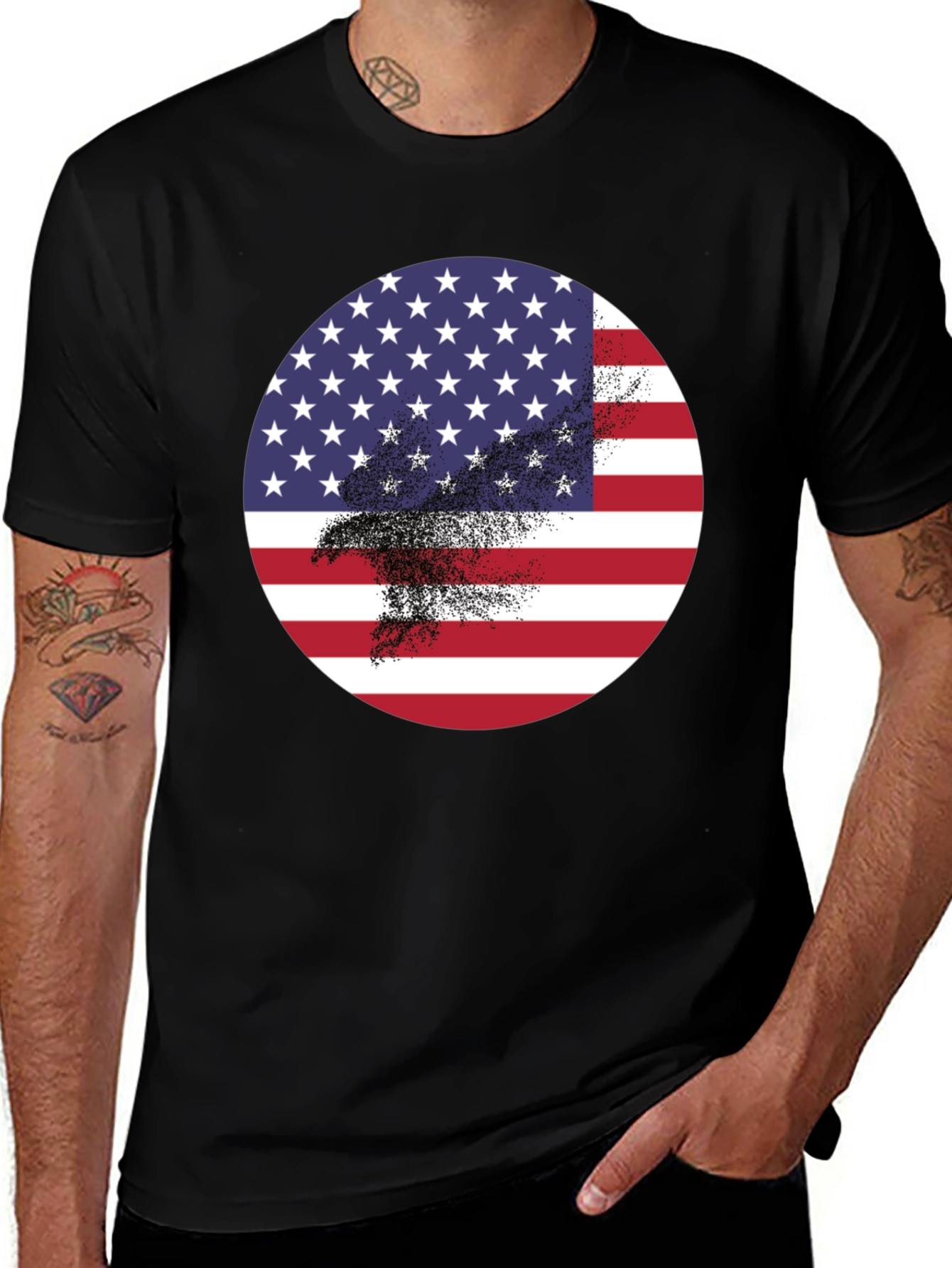 Black American Flag Eagle Graphic Black T-Shirt main image
