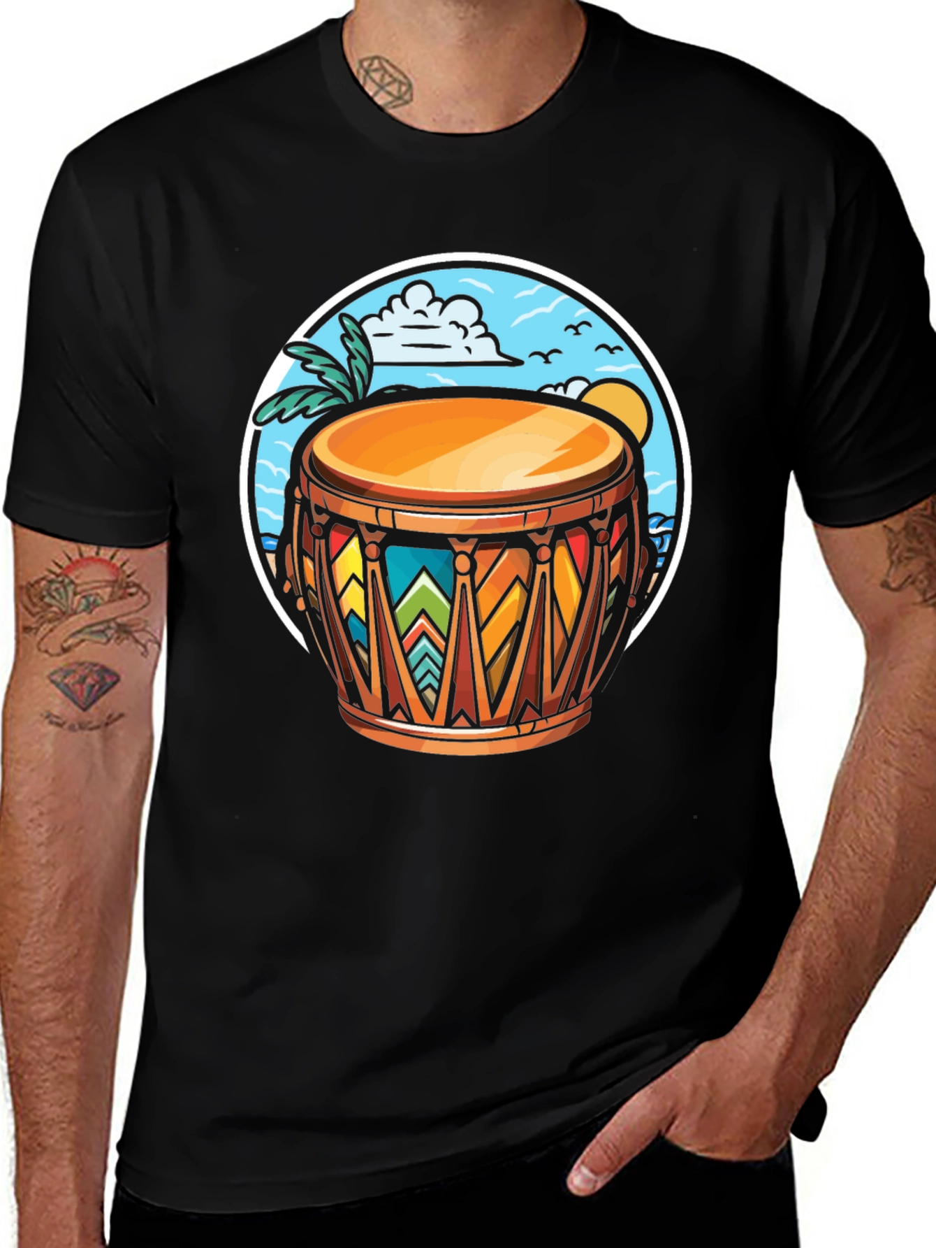 Variant 18 of Island Drum Graphic Tee - Beach Vibes