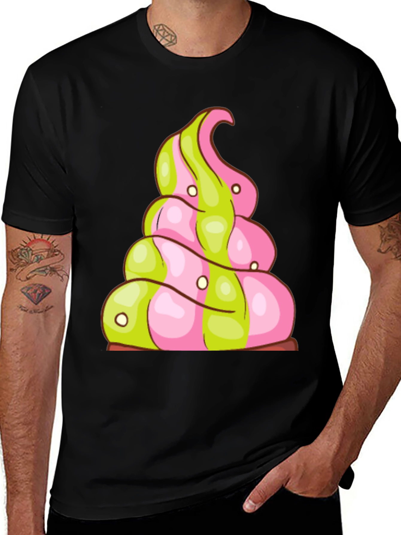 Variant 23 of Novelty Treat T-Shirt: Pink and Green Swirl Design