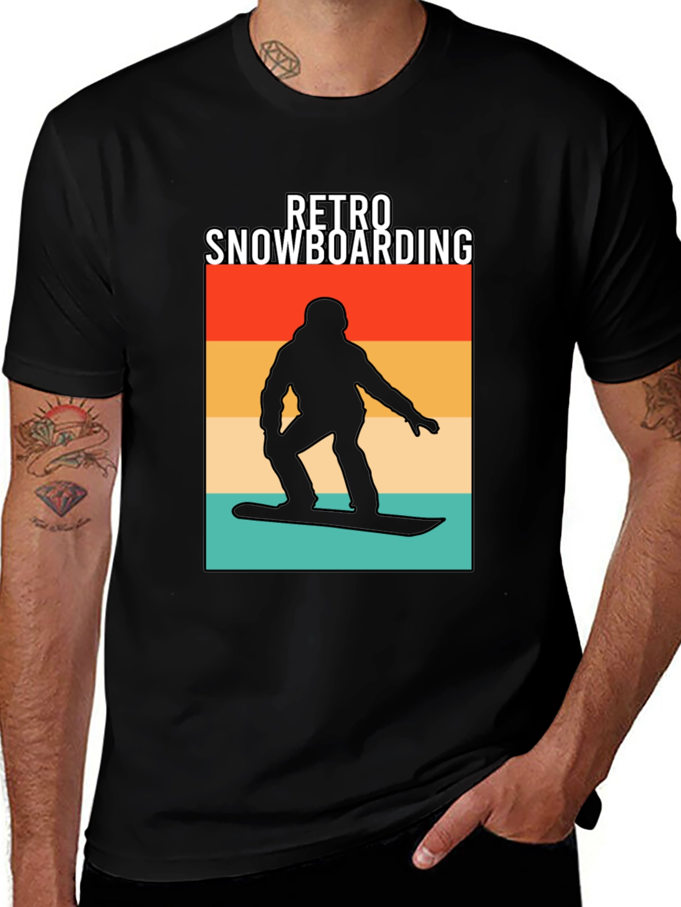 Variant 10 of Retro Snowboarding T-Shirt - Black Tee