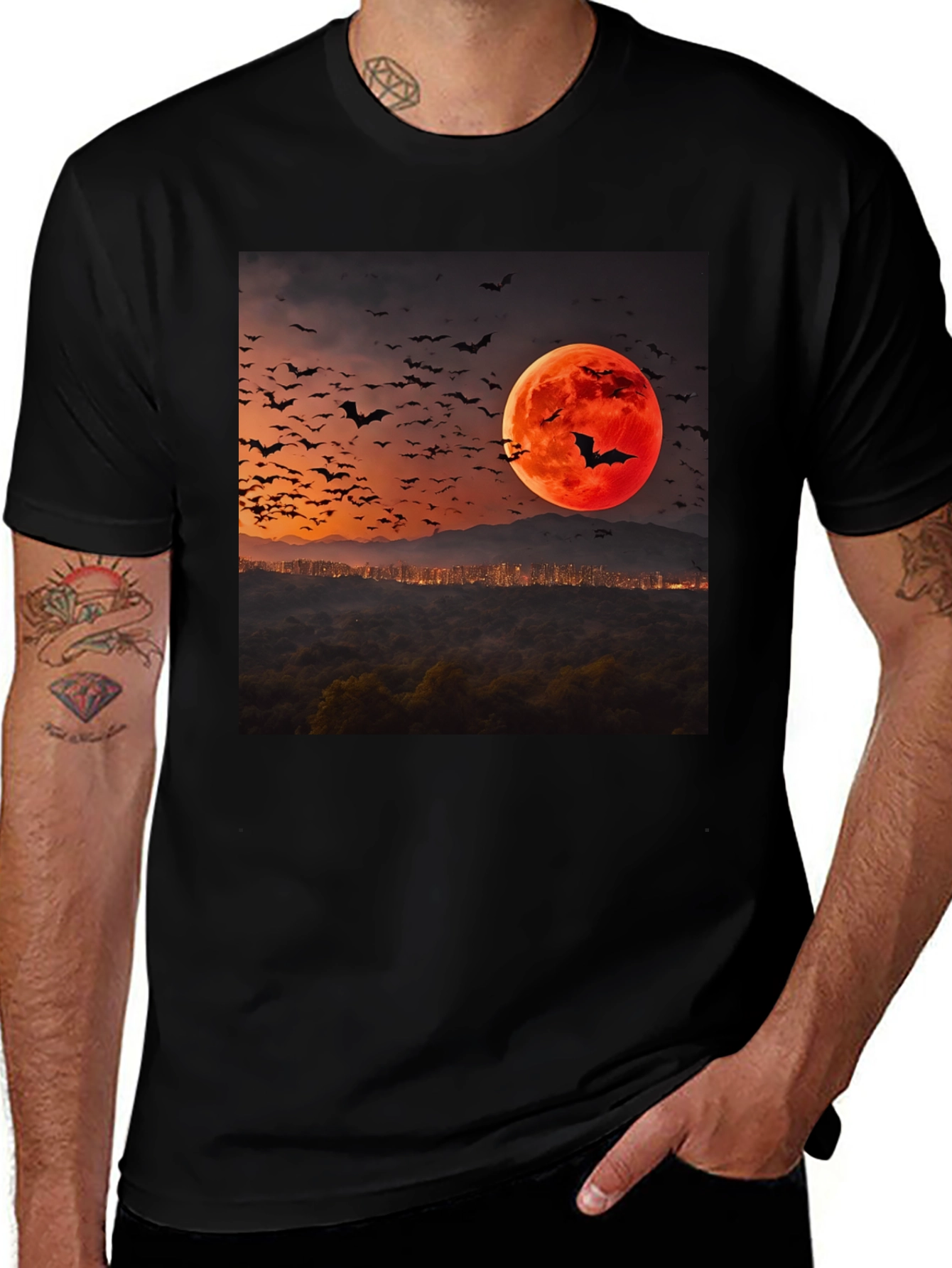 Bat Moon Graphic Tee - Spooky Season Style