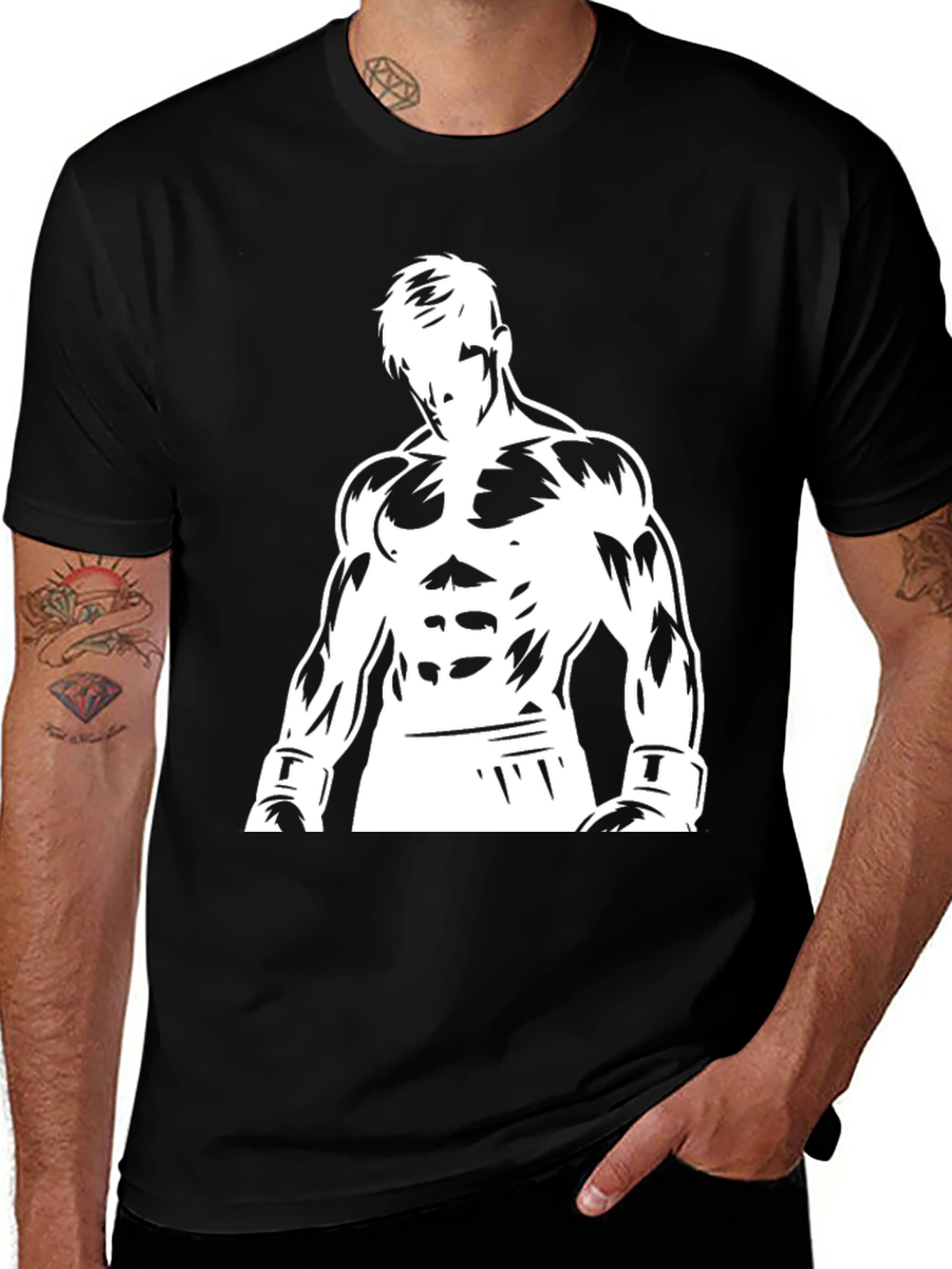 Variant 29 of Black Graphic Tee: Boxer Silhouette Design