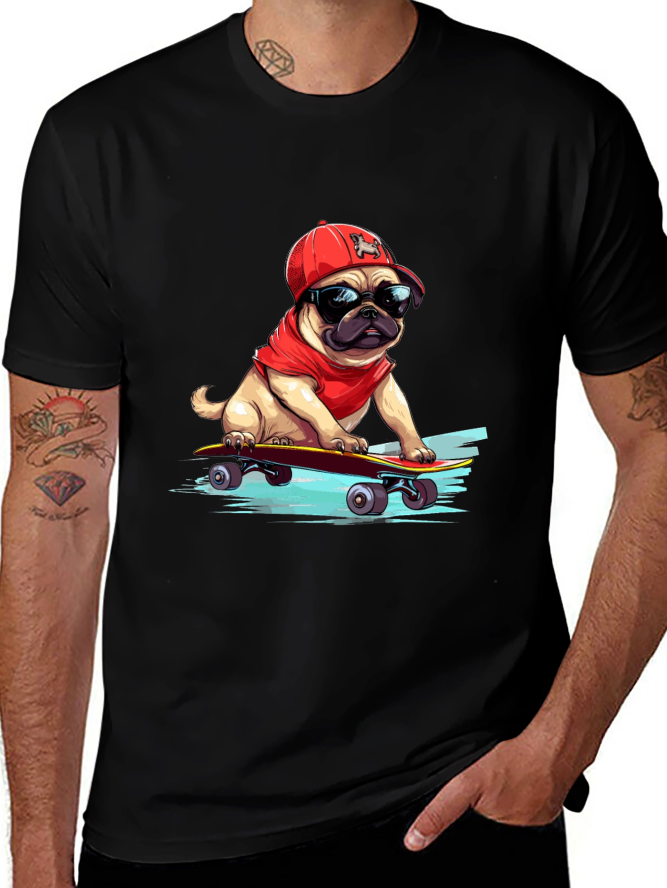 Variant 7 of Cool Pug on Skateboard Graphic Tee