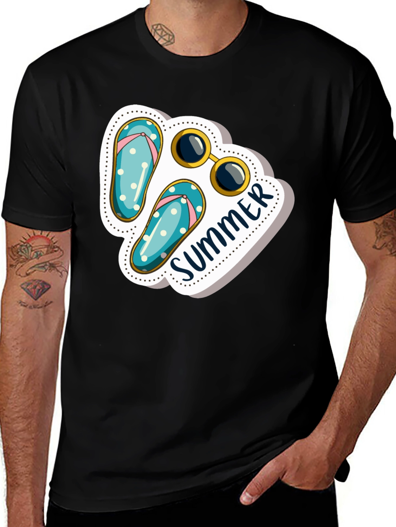 Variant 15 of Summer Vibes Black T-Shirt - Flip Flops & Sunglasses Graphic Tee
