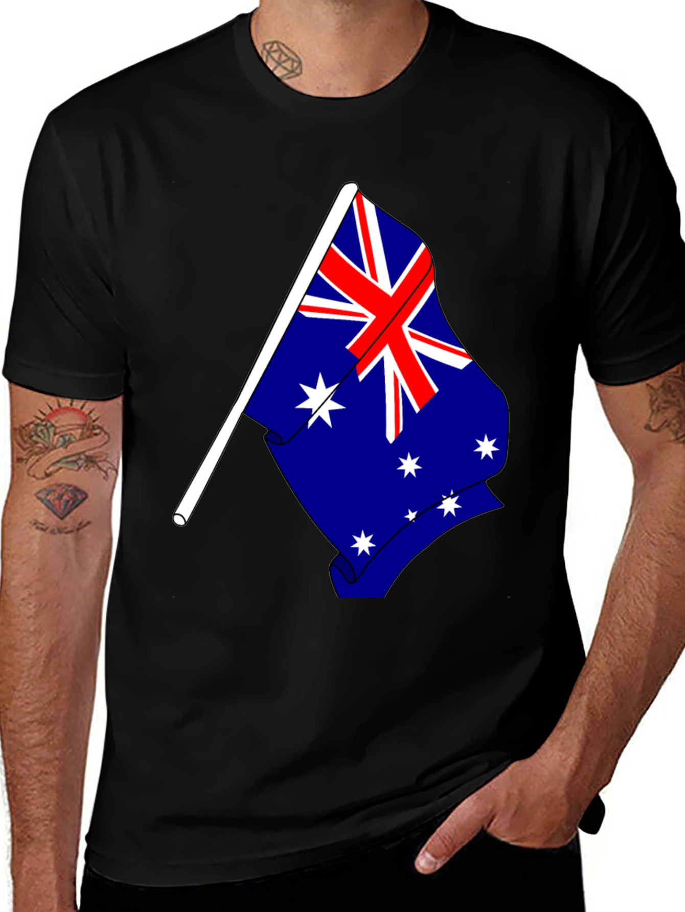 Australia Flag Graphic Print Black T-Shirt
