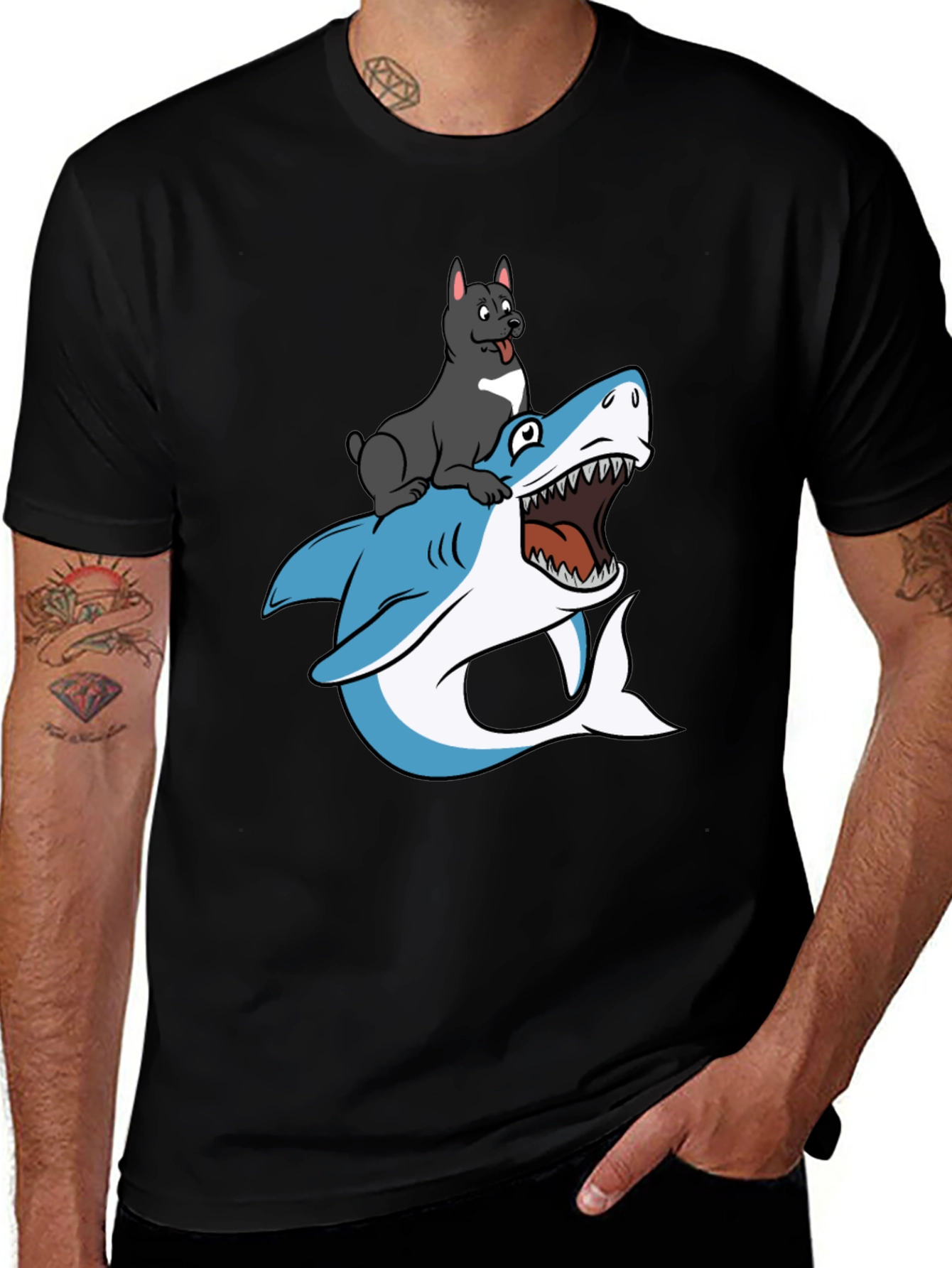 Variant 24 of Dog Riding Shark T-Shirt - Unique Graphic Tee