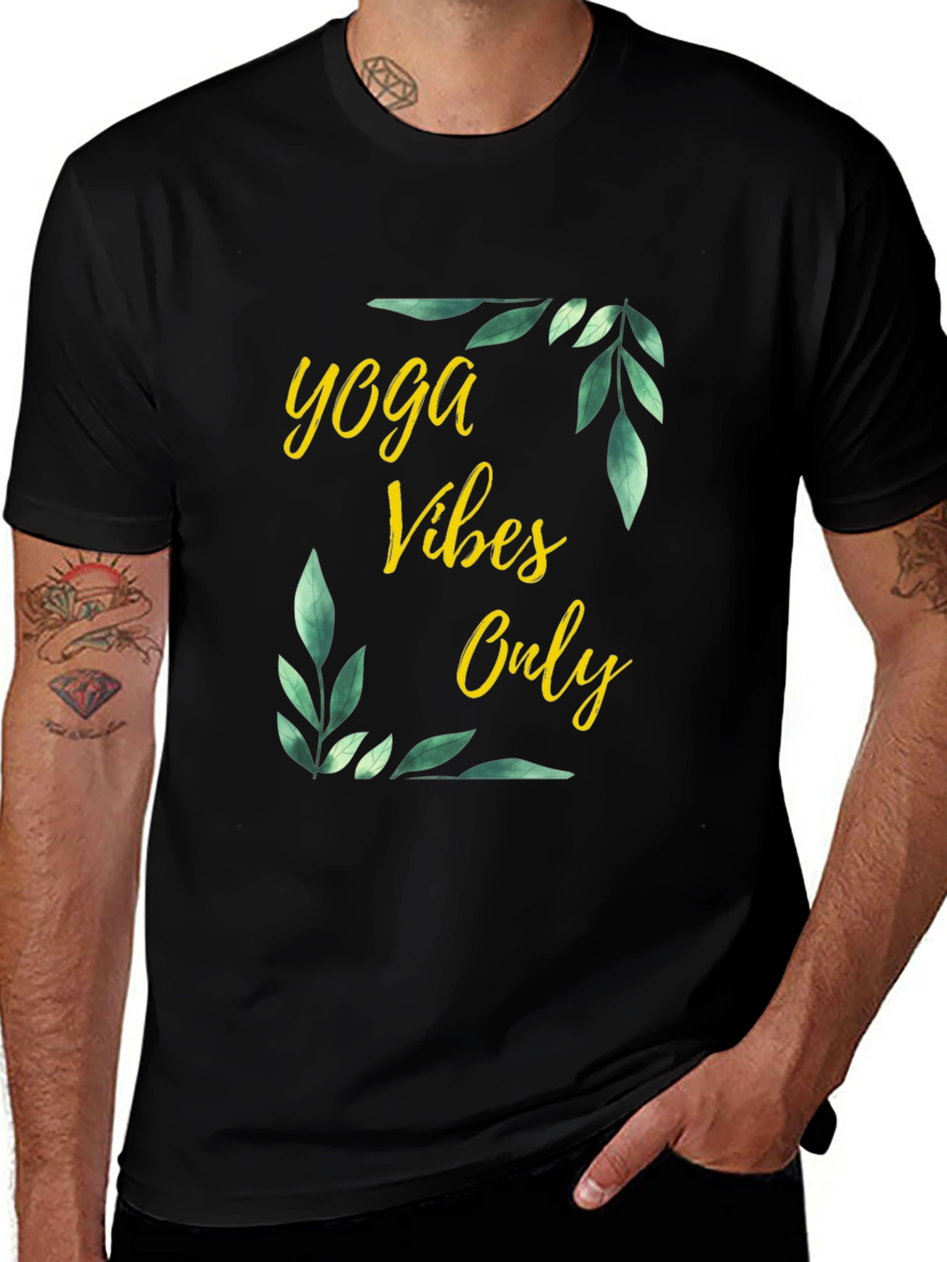 Variant 20 of Yoga Vibes Only Graphic Tee - Black Cotton T-Shirt