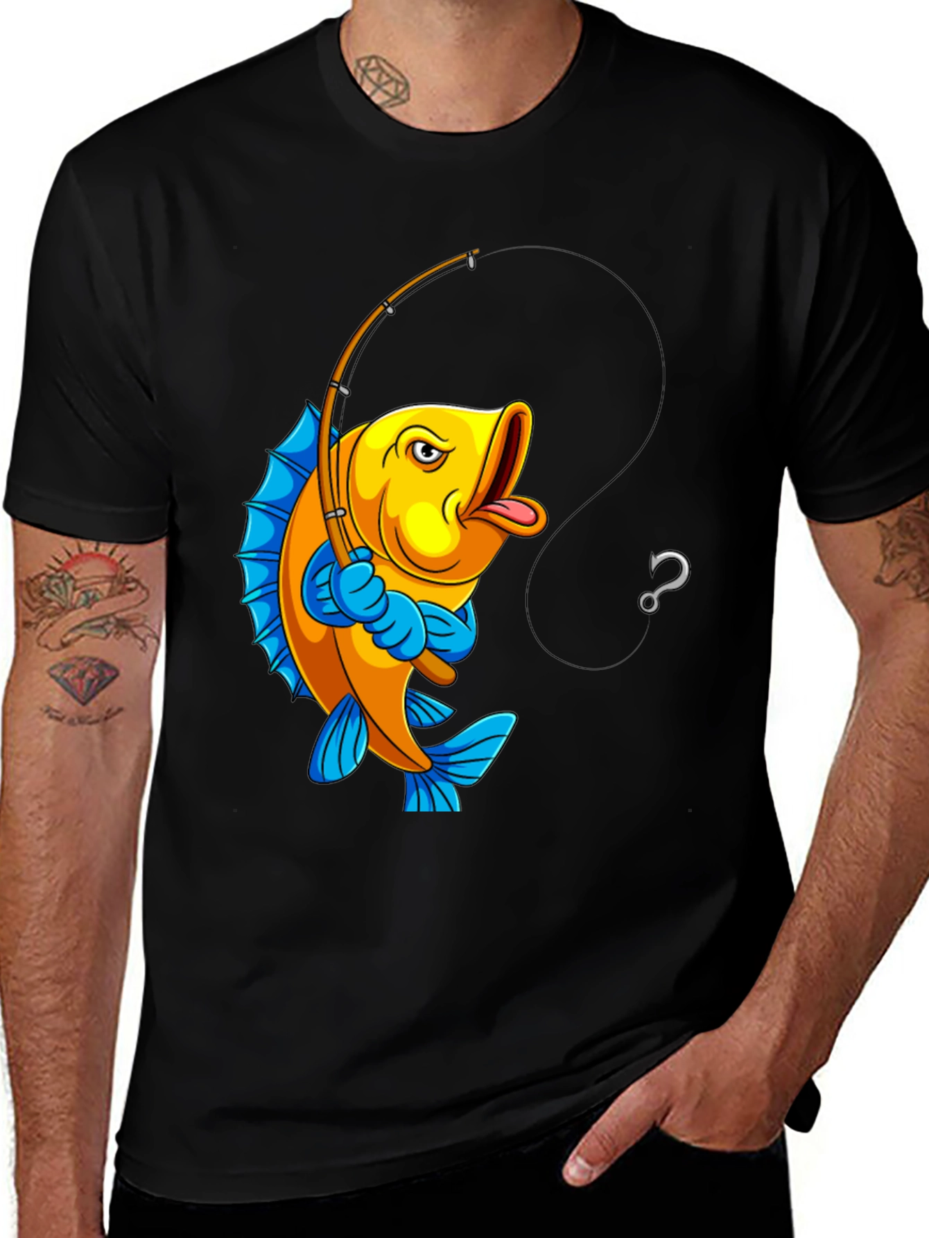 Variant 18 of Funny Fishing Cartoon Fish Black T-Shirt