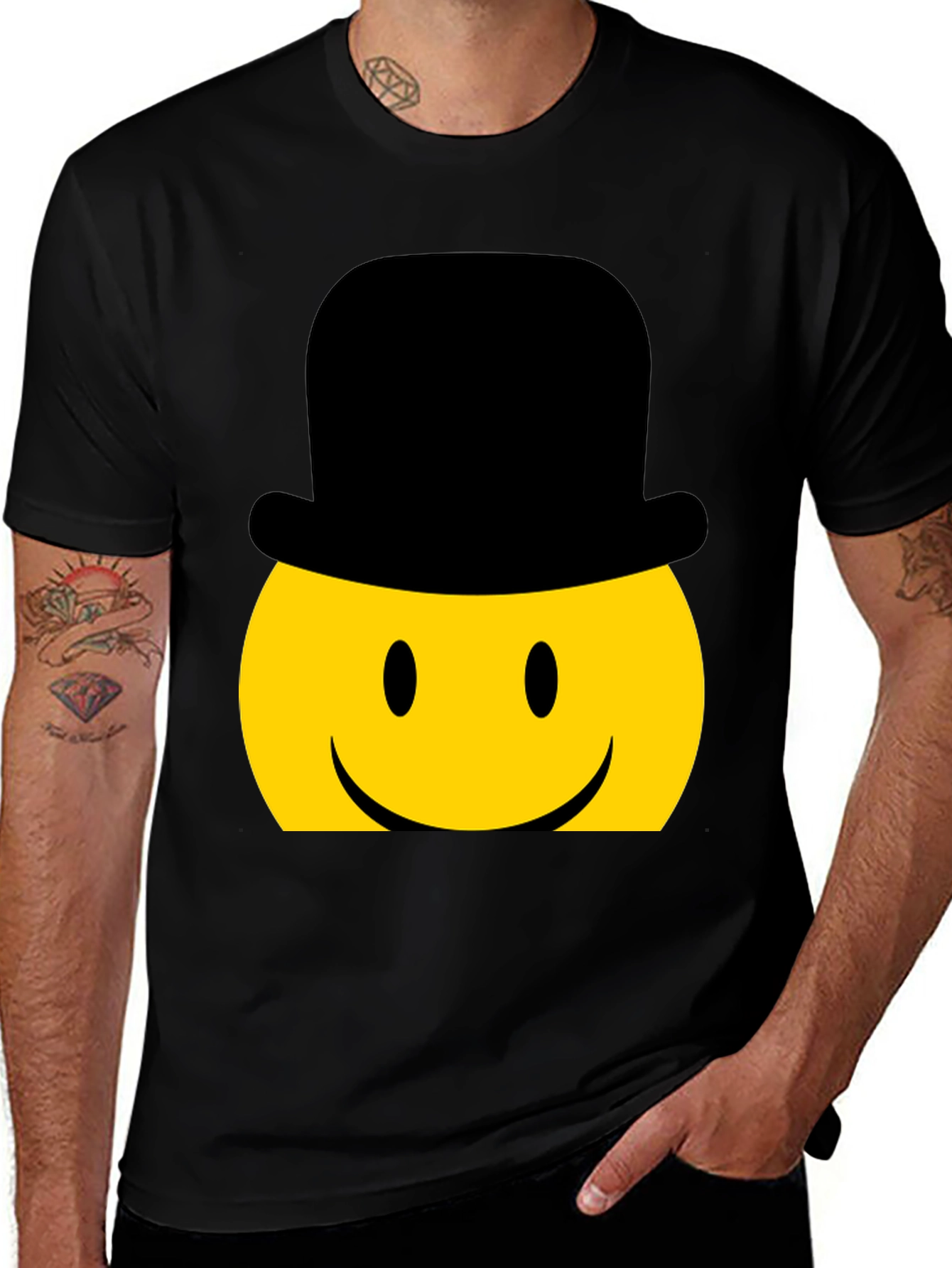 Variant 14 of Smiley Face Top Hat Graphic Tee - Black