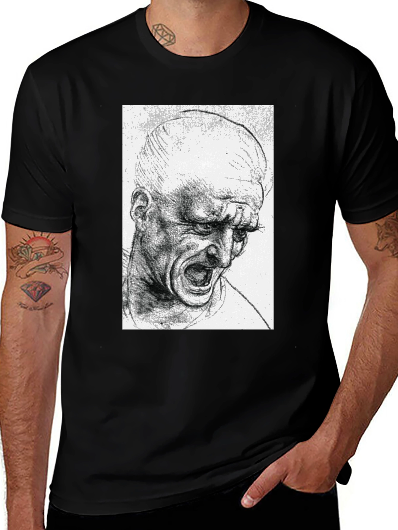 Variant 12 of Screaming Man Sketch Graphic Tee - Black Cotton T-Shirt