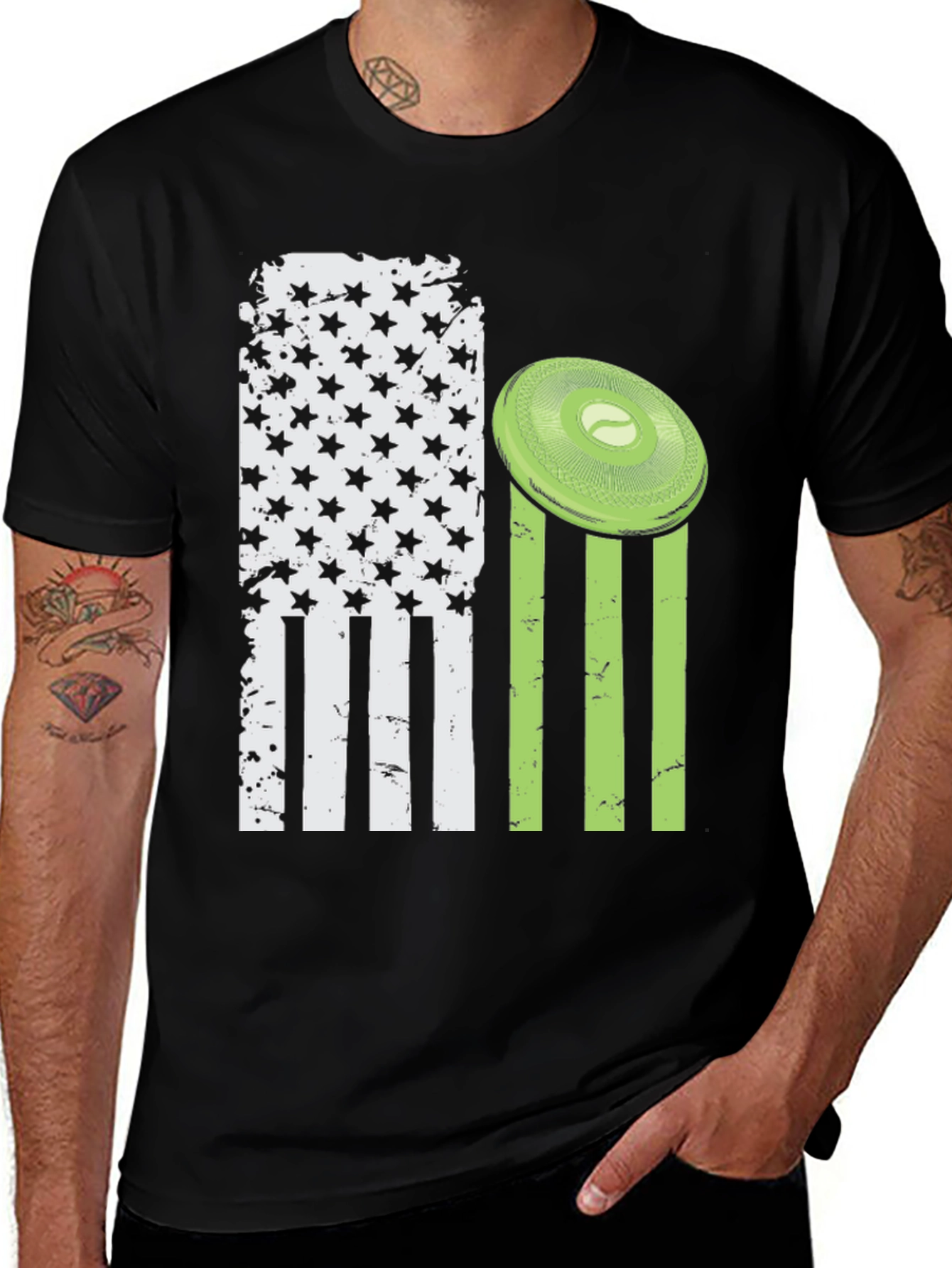 Variant 2 of Patriotic Disc Golf T-Shirt - American Flag Design
