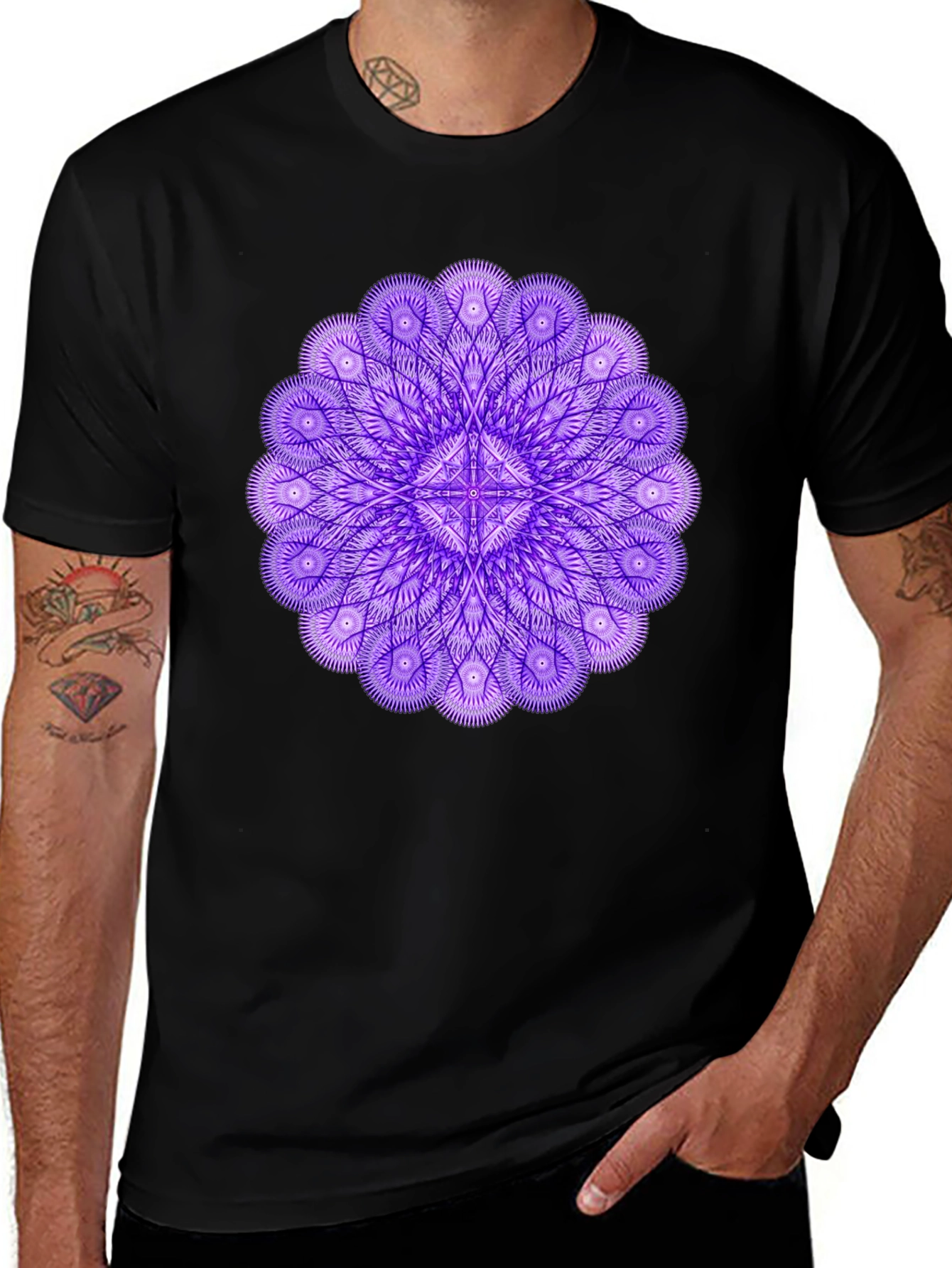 Variant 4 of Men's Black T-Shirt with Purple Mandala Design