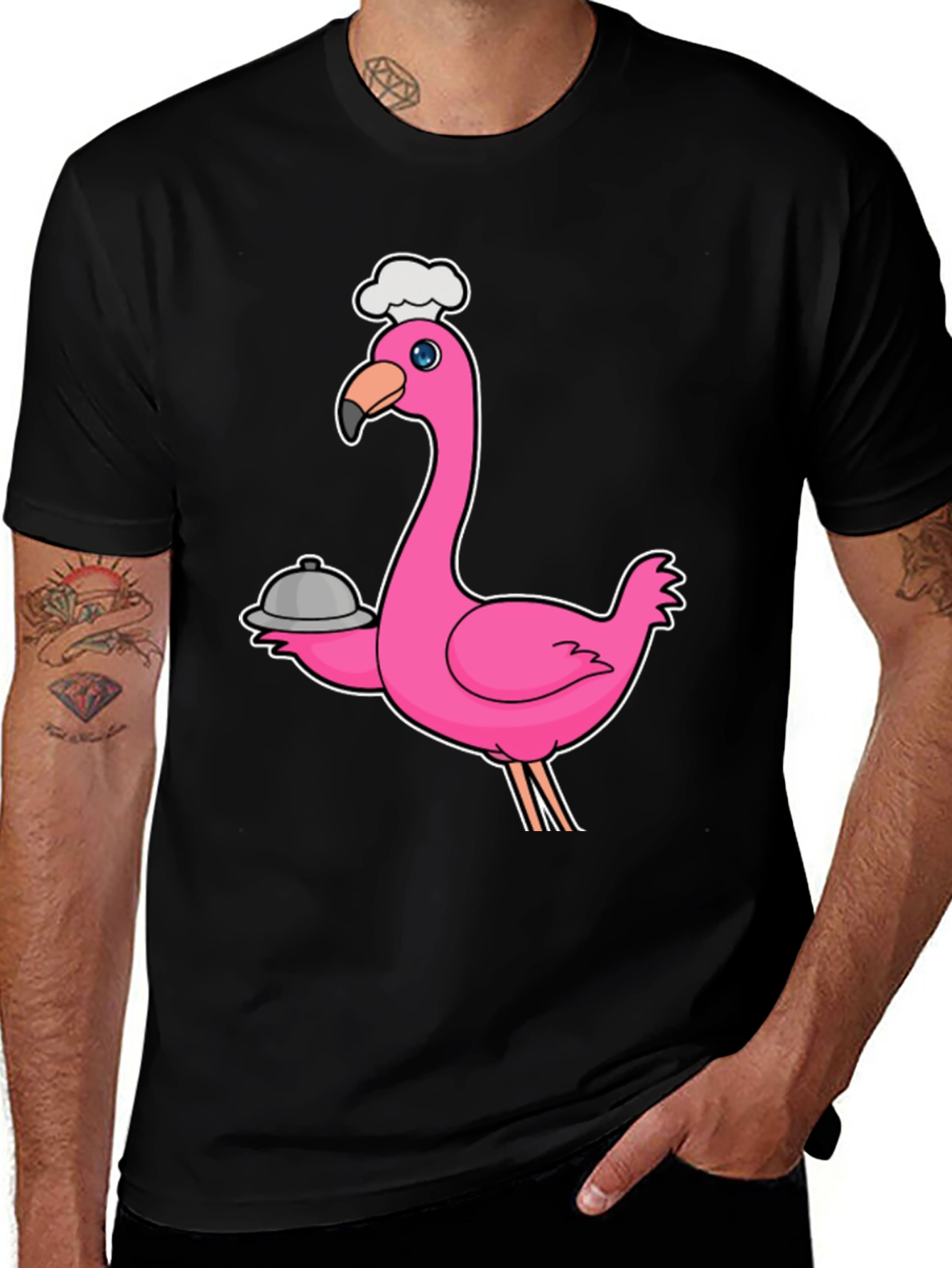 Variant 28 of Chef Flamingo Black T-Shirt - Funny Foodie Tee