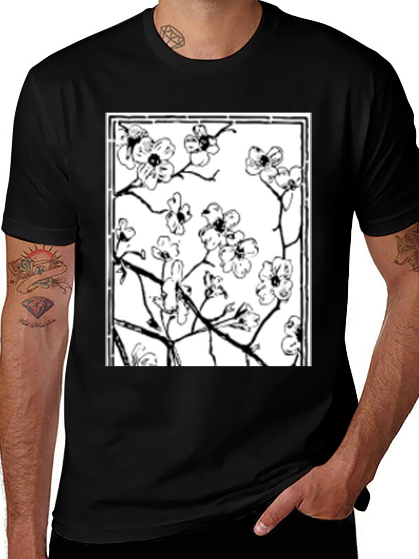 Variant 2 of Floral Graphic Tee - Black Cotton Shirt