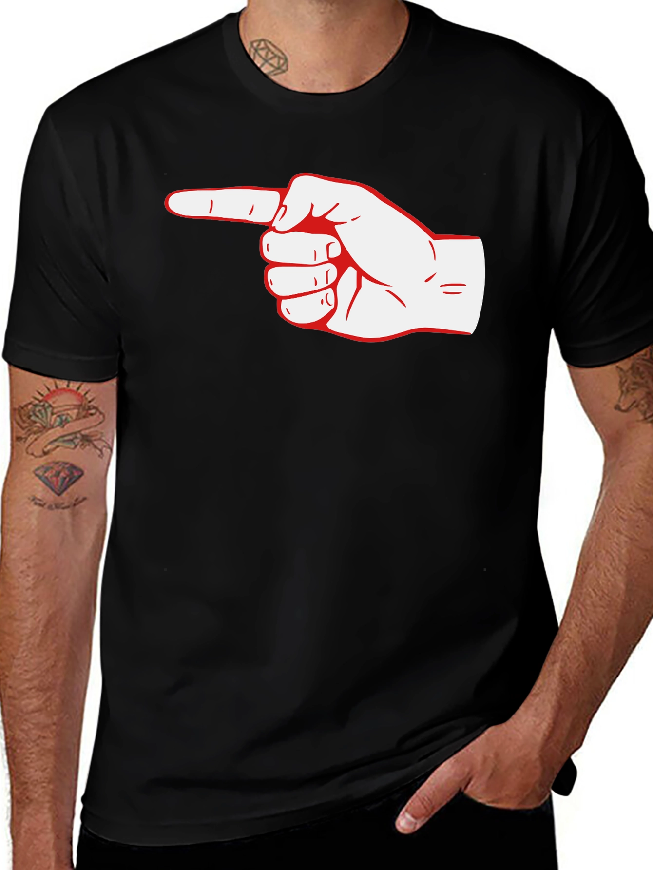 Variant 2 of Pointing Finger Graphic Tee - Black Cotton T-Shirt