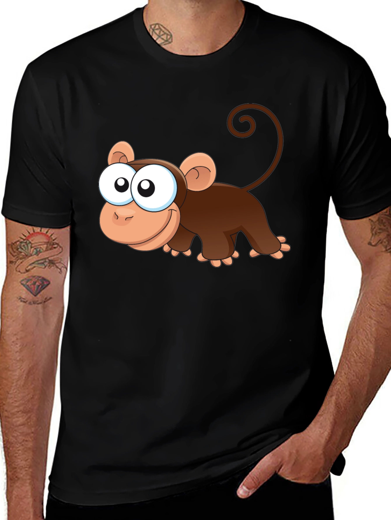 Variant 6 of Cute Monkey Cartoon Black T-Shirt