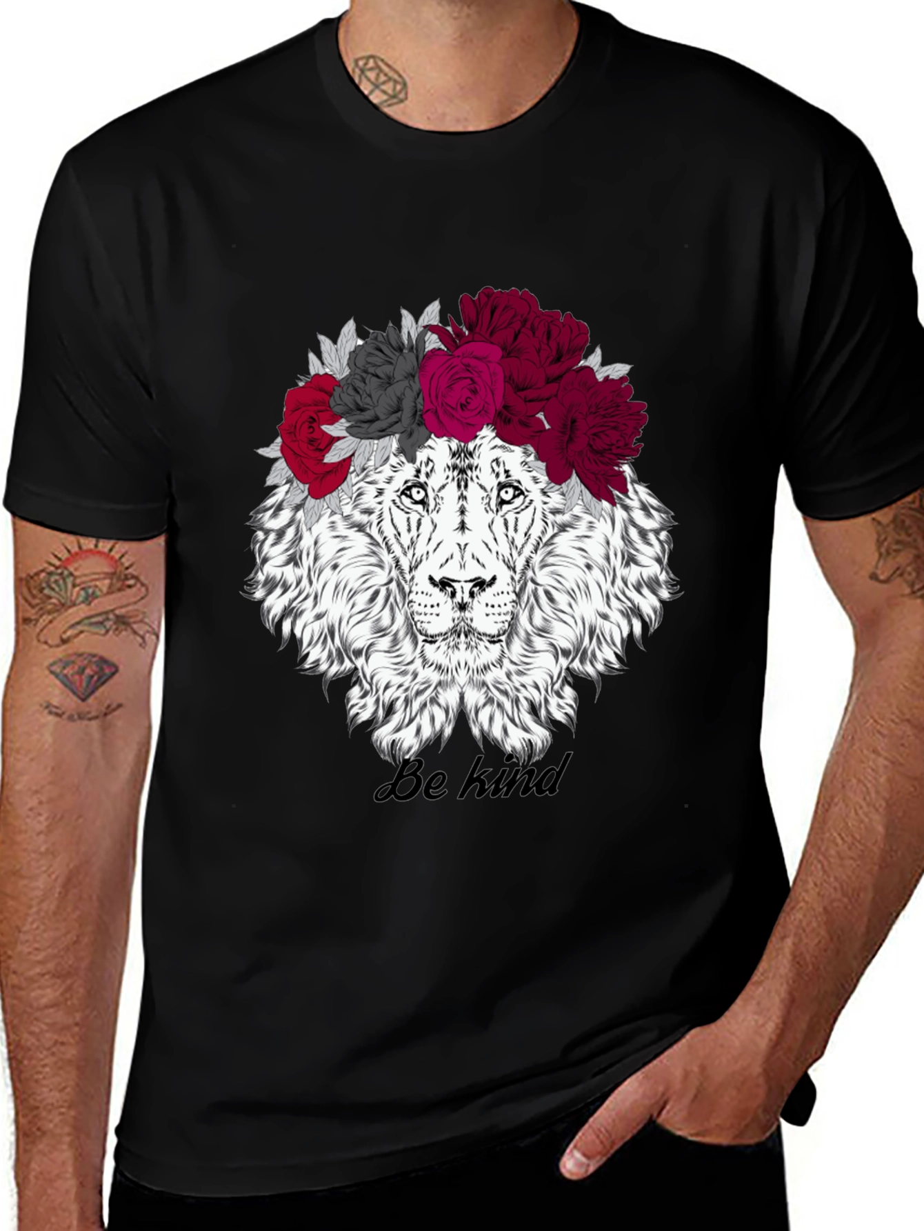Variant 23 of Lion Floral Crown Tee - Be Kind T-Shirt