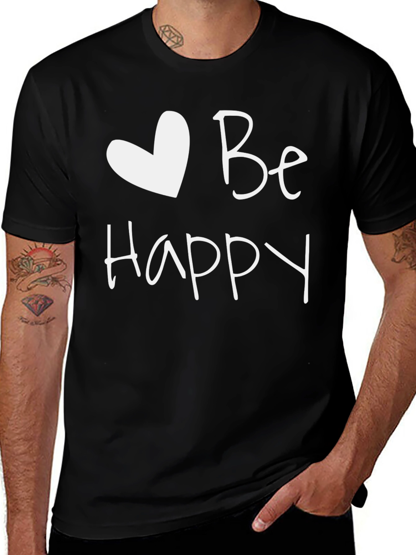 Variant 4 of Be Happy Black Graphic Tee