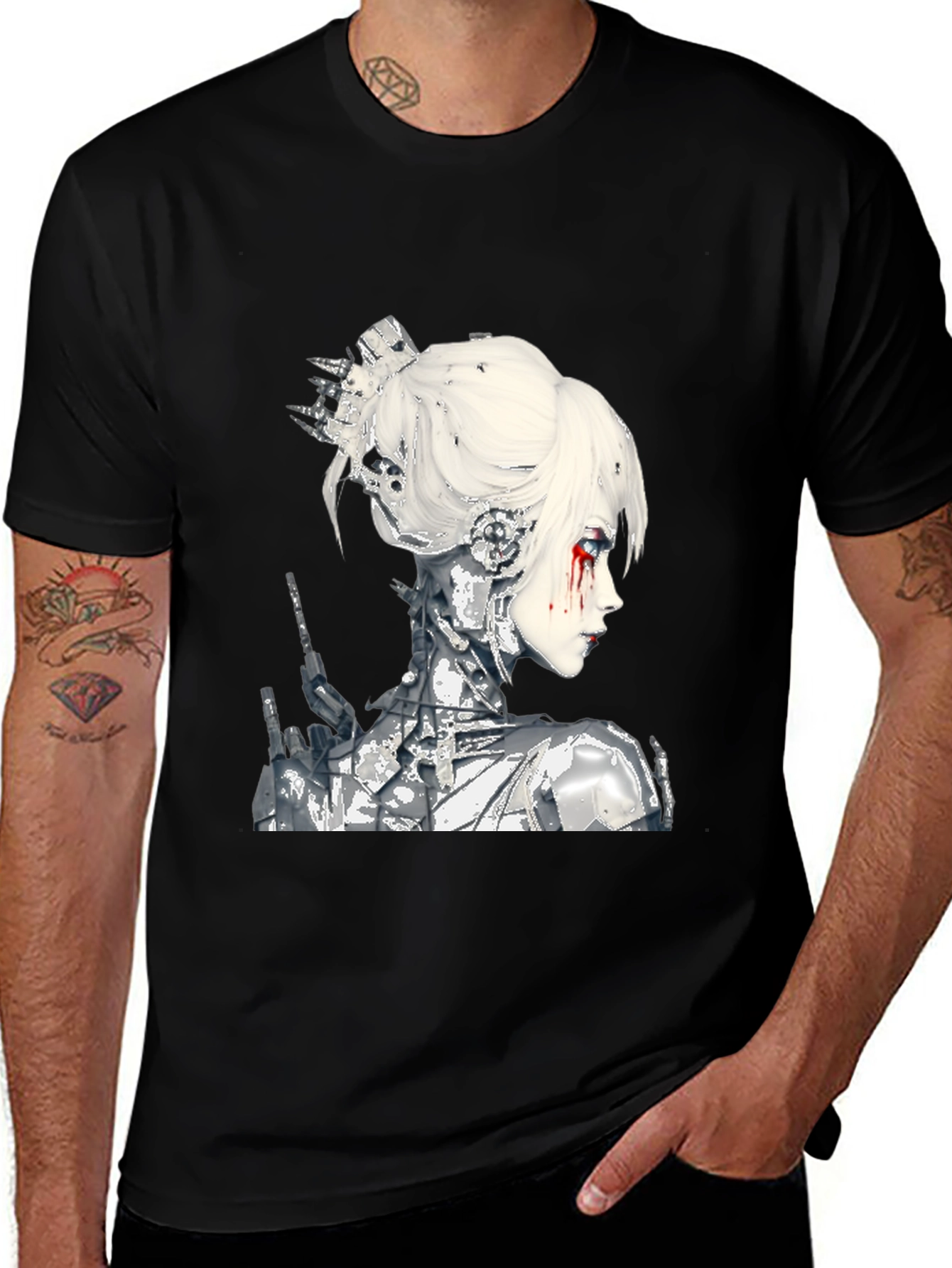 Variant 13 of Cyberpunk Girl Graphic Tee - Unique Robot Woman Design
