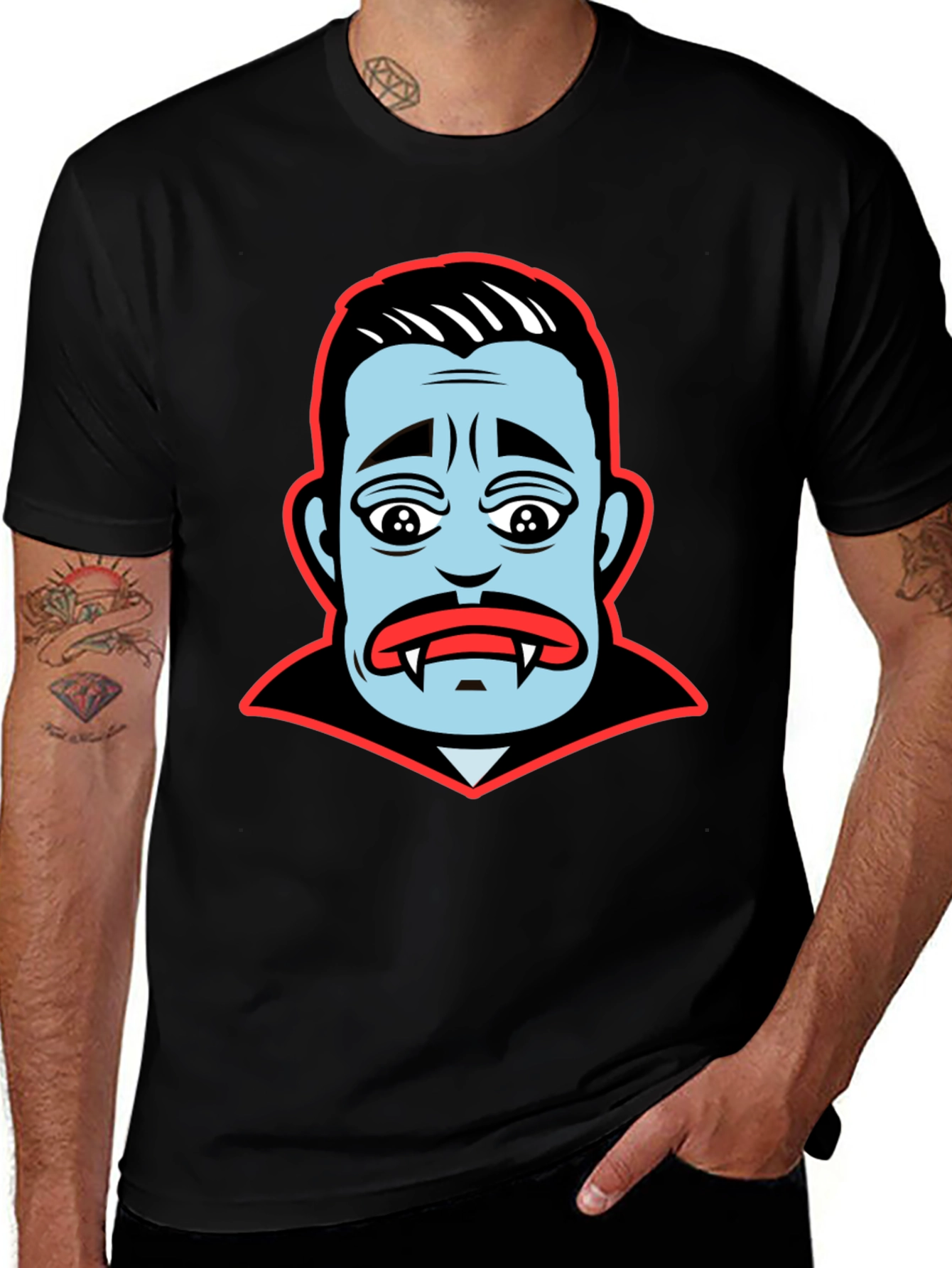 Black Cartoon Vampire Face Graphic T-Shirt main image