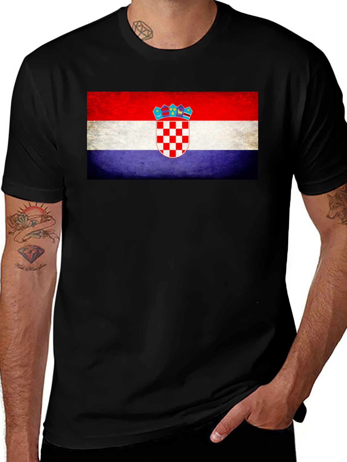 Croatia Flag T-Shirt - Black Crew Neck Tee