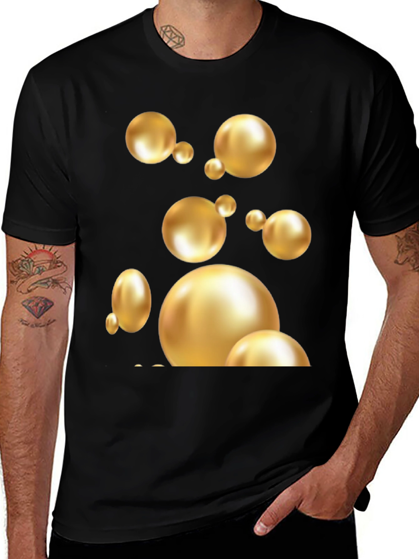 Variant 23 of Golden Spheres Graphic Black T-Shirt