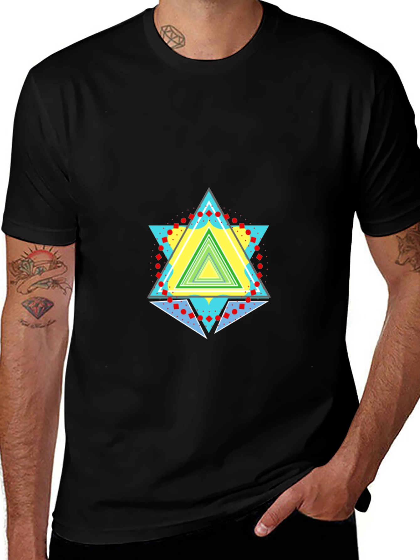 Variant 25 of Geometric Triangle Graphic Black T-Shirt