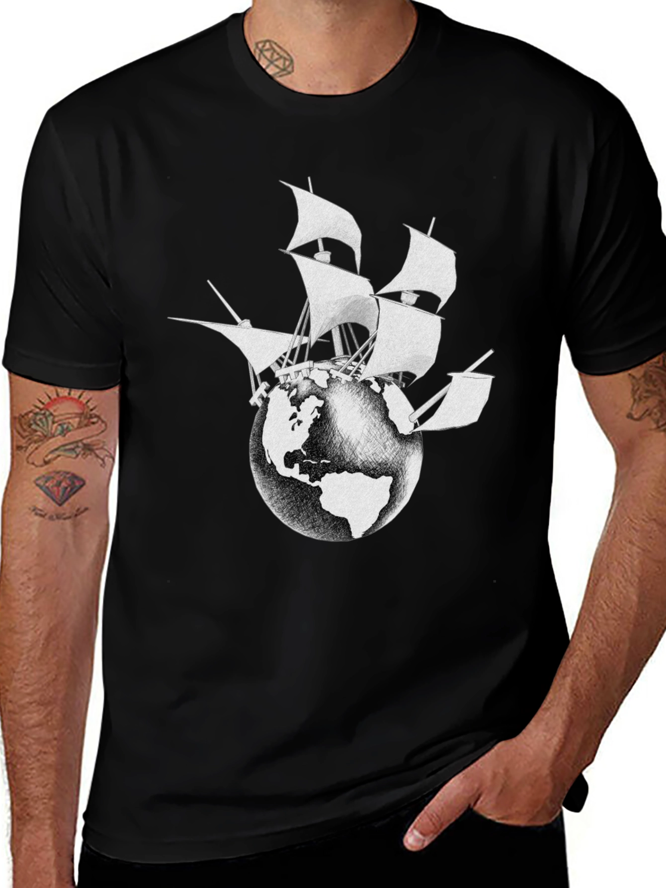 Variant 29 of Globe Ship Graphic Tee - Black Cotton Casual Shirt