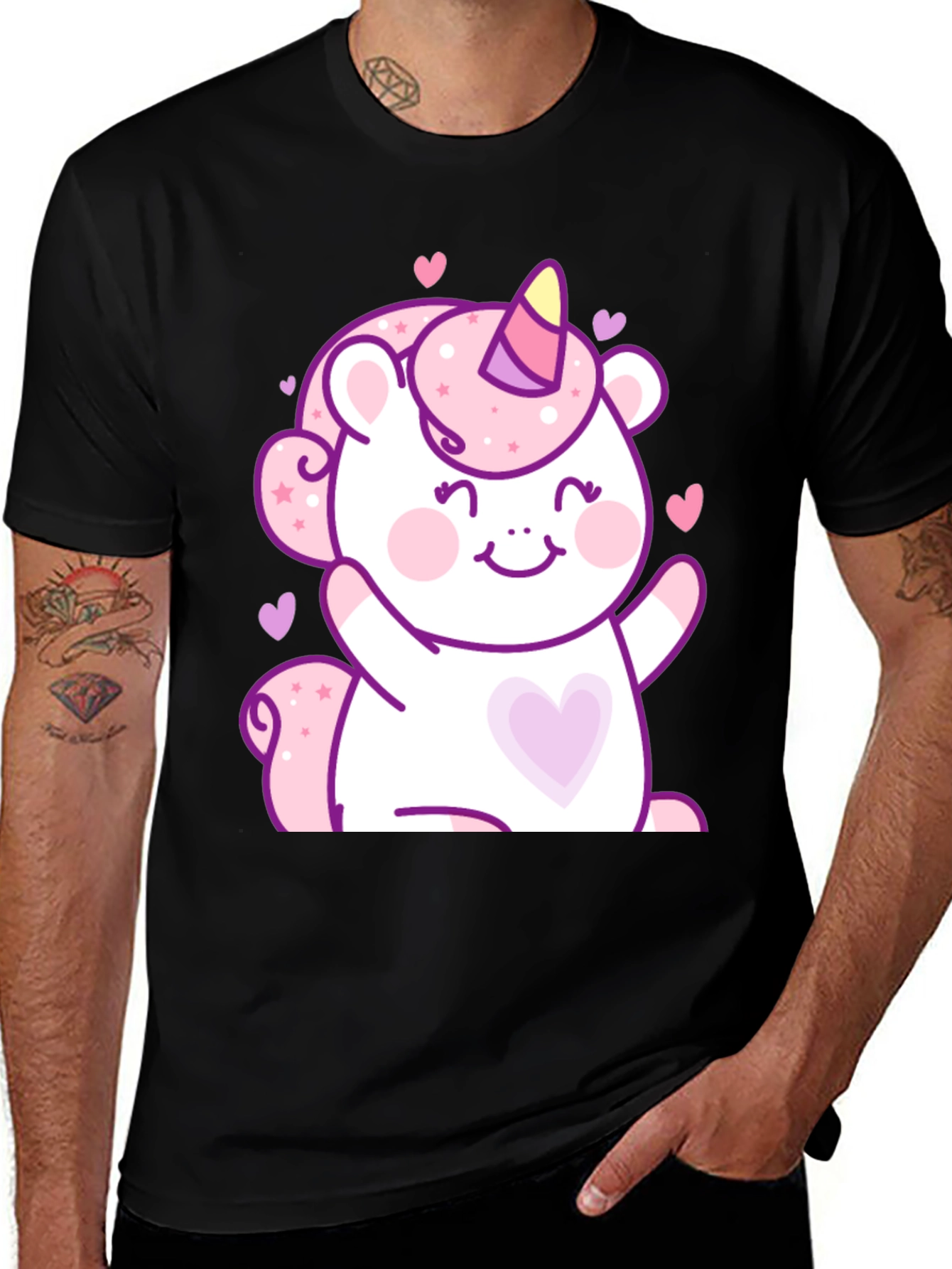 Variant 4 of Cute Unicorn Graphic Black T-Shirt