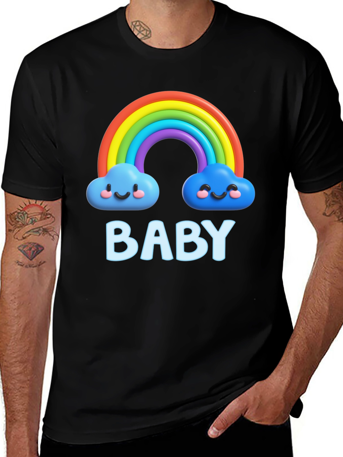 Variant 19 of Cute Baby Rainbow Clouds Black T-Shirt