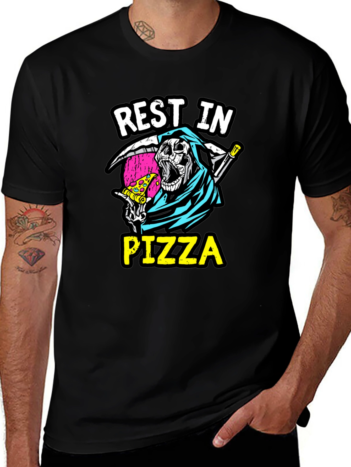 Variant 6 of Rest In Pizza T-Shirt - Grim Reaper & Pizza Graphic Tee