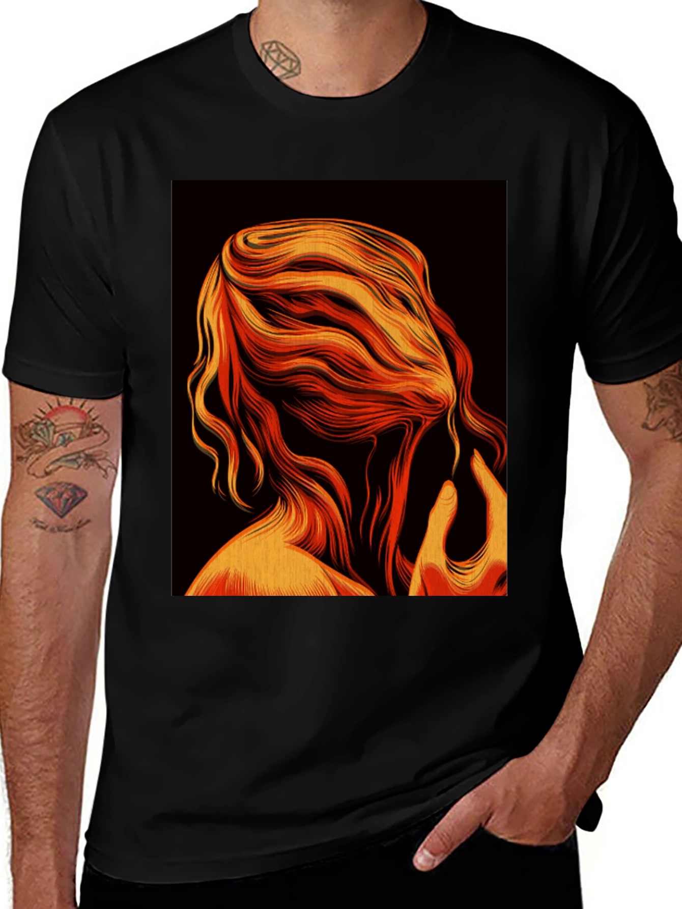 Variant 15 of Abstract Flame Hair Graphic Black T-Shirt