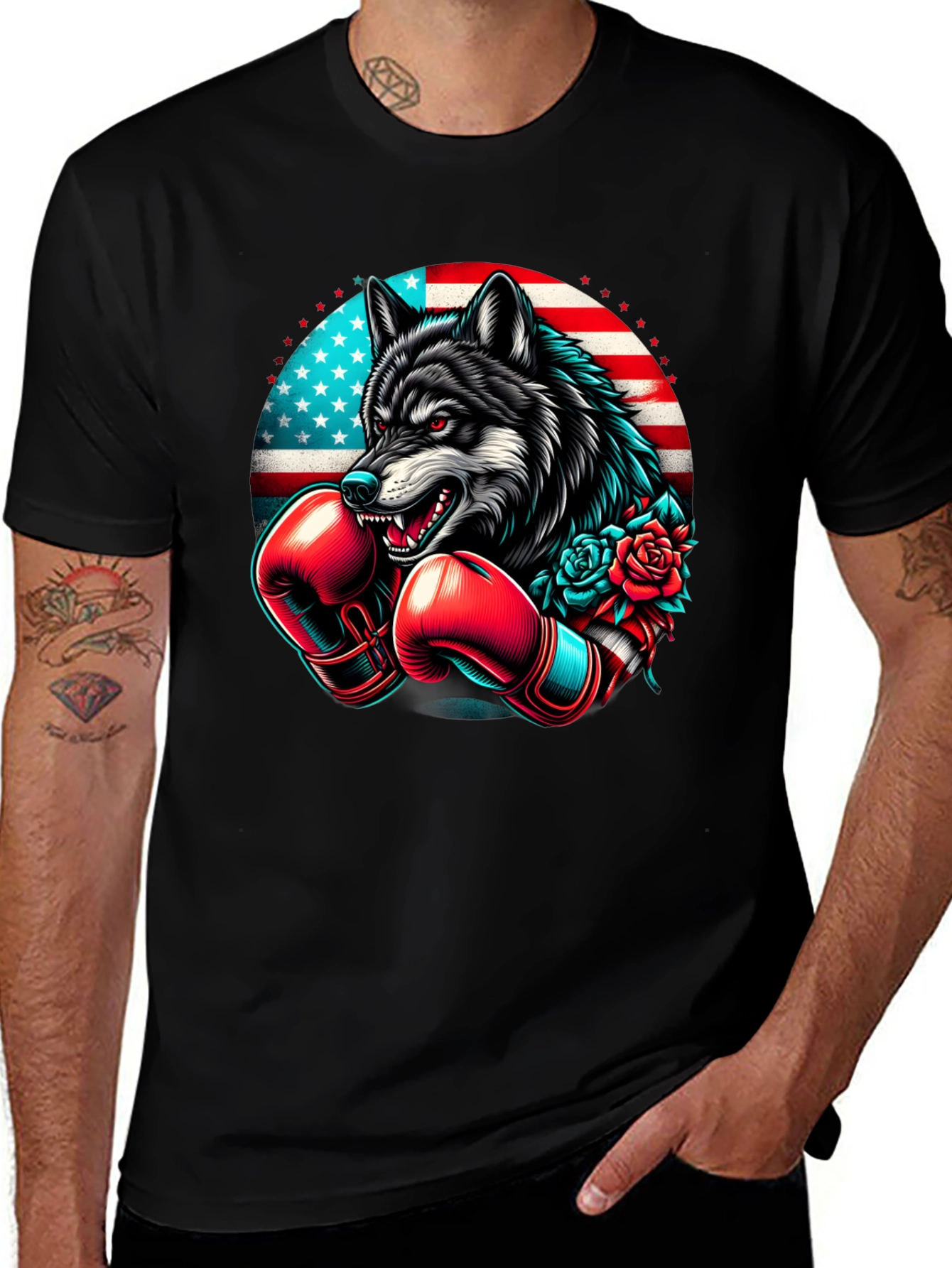 Variant 17 of Wolf Boxer USA Flag Graphic Tee