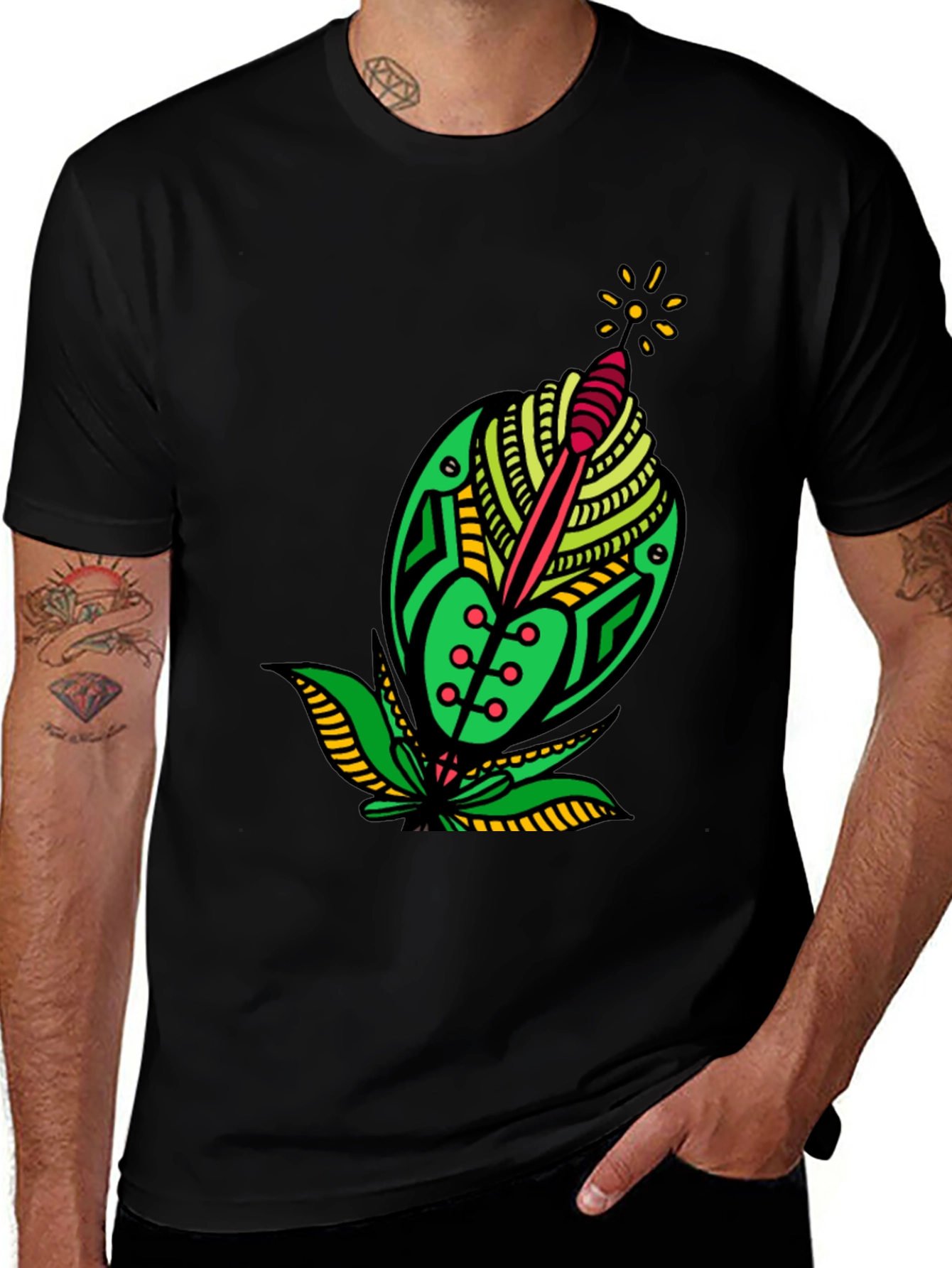 Variant 24 of Funky Plant Graphic Tee - Black Casual Shirt