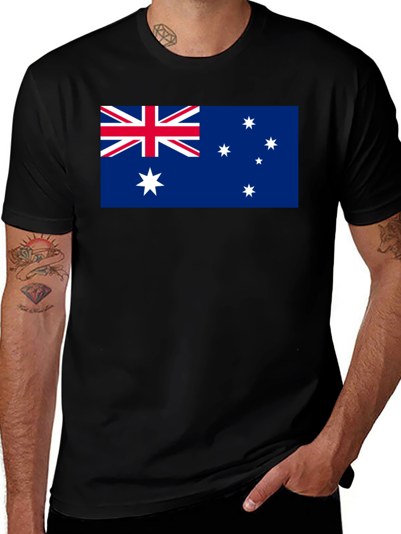 Australia Flag Graphic Tee - Black Cotton T-Shirt