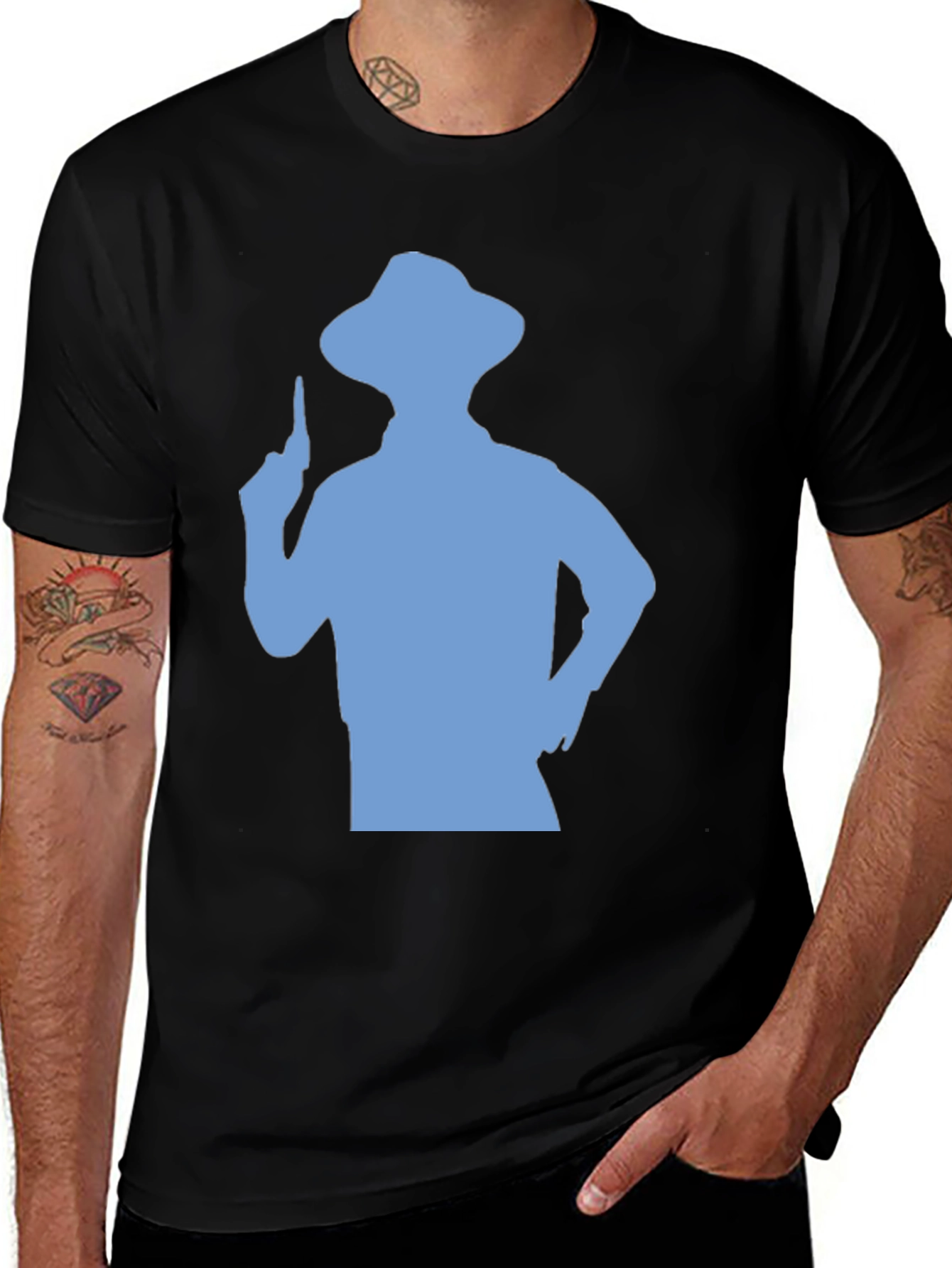 Variant 21 of Men's Black T-shirt with Blue Silhouette Graphic