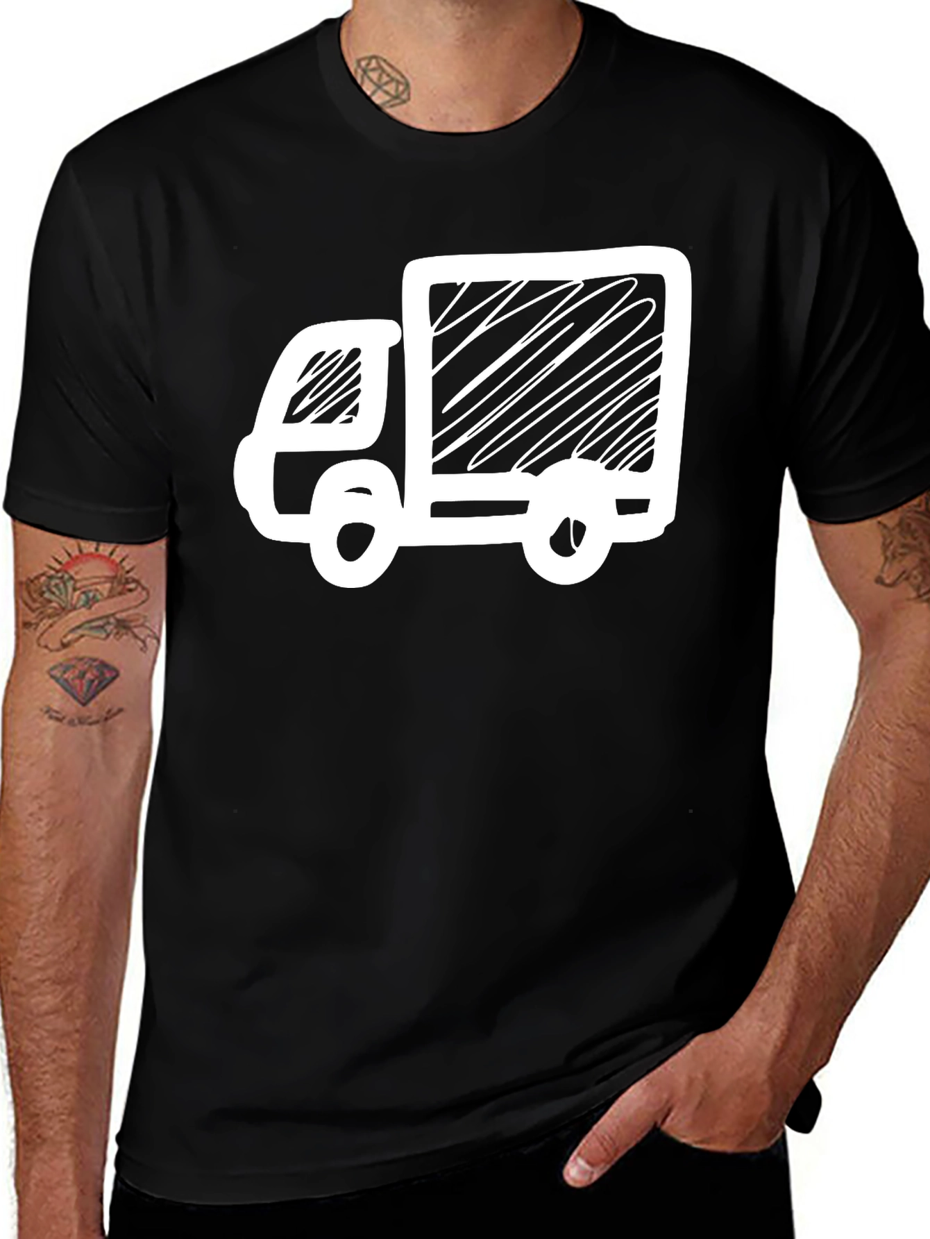 Variant 12 of Delivery Truck Graphic T-Shirt - Black Cotton Tee