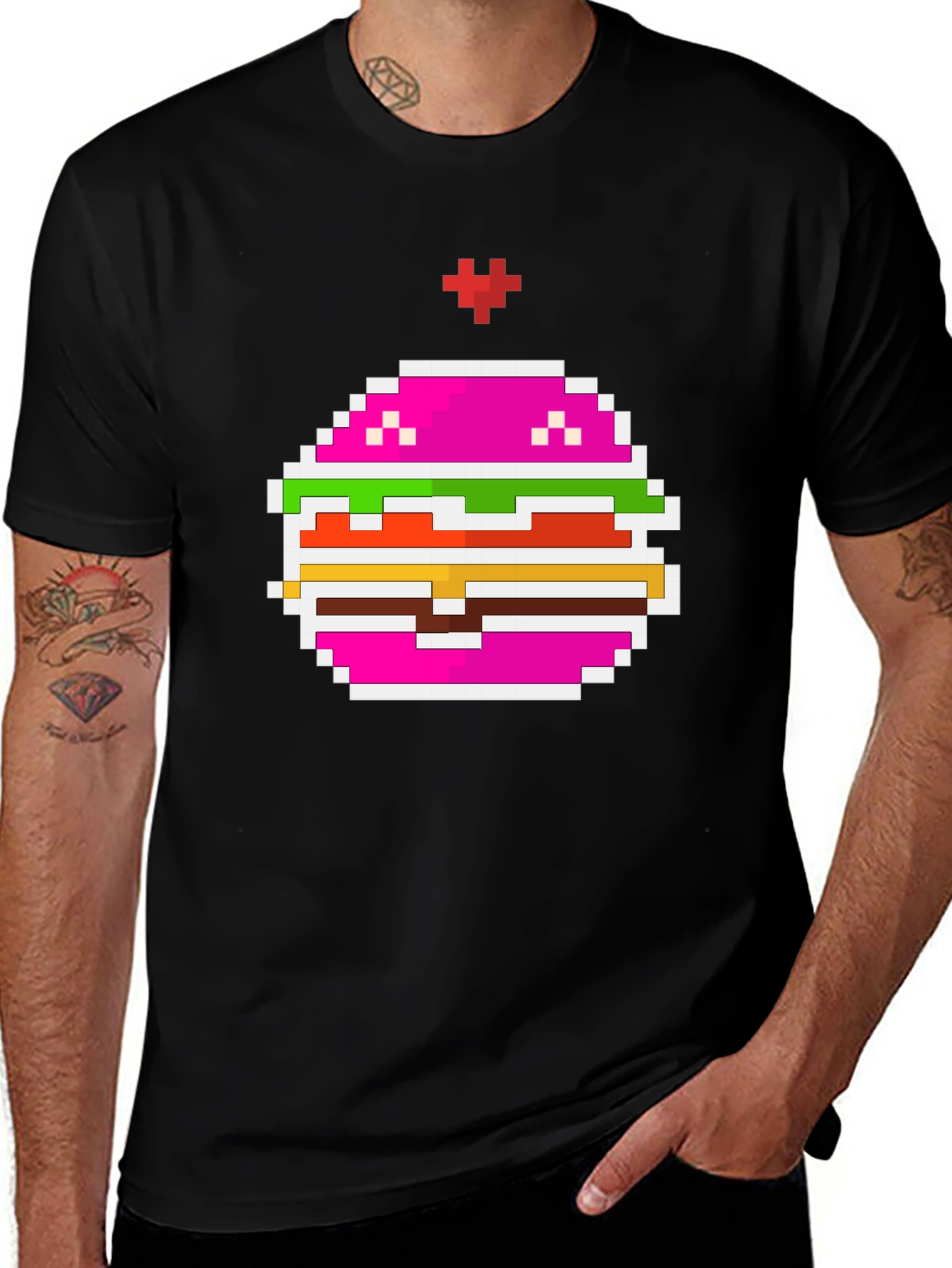 Variant 14 of Pixel Burger Black T-Shirt - Retro Gaming Style