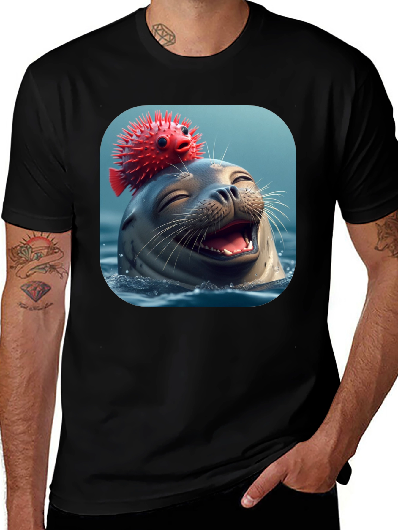 Variant 27 of Seal and Pufferfish Graphic Tee