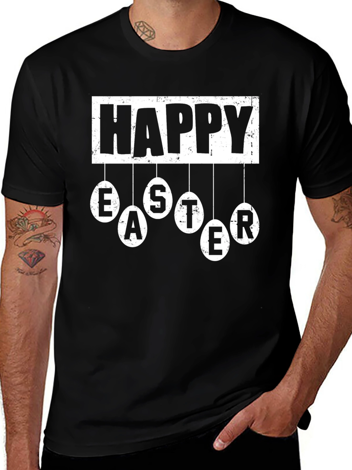 Happy Easter Graphic Tee - Men's Black T-Shirt
