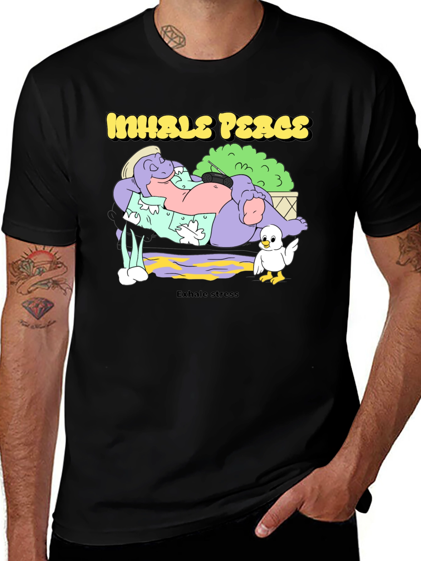 Variant 6 of Inhale Peace Exhale Stress Black Graphic T-Shirt
