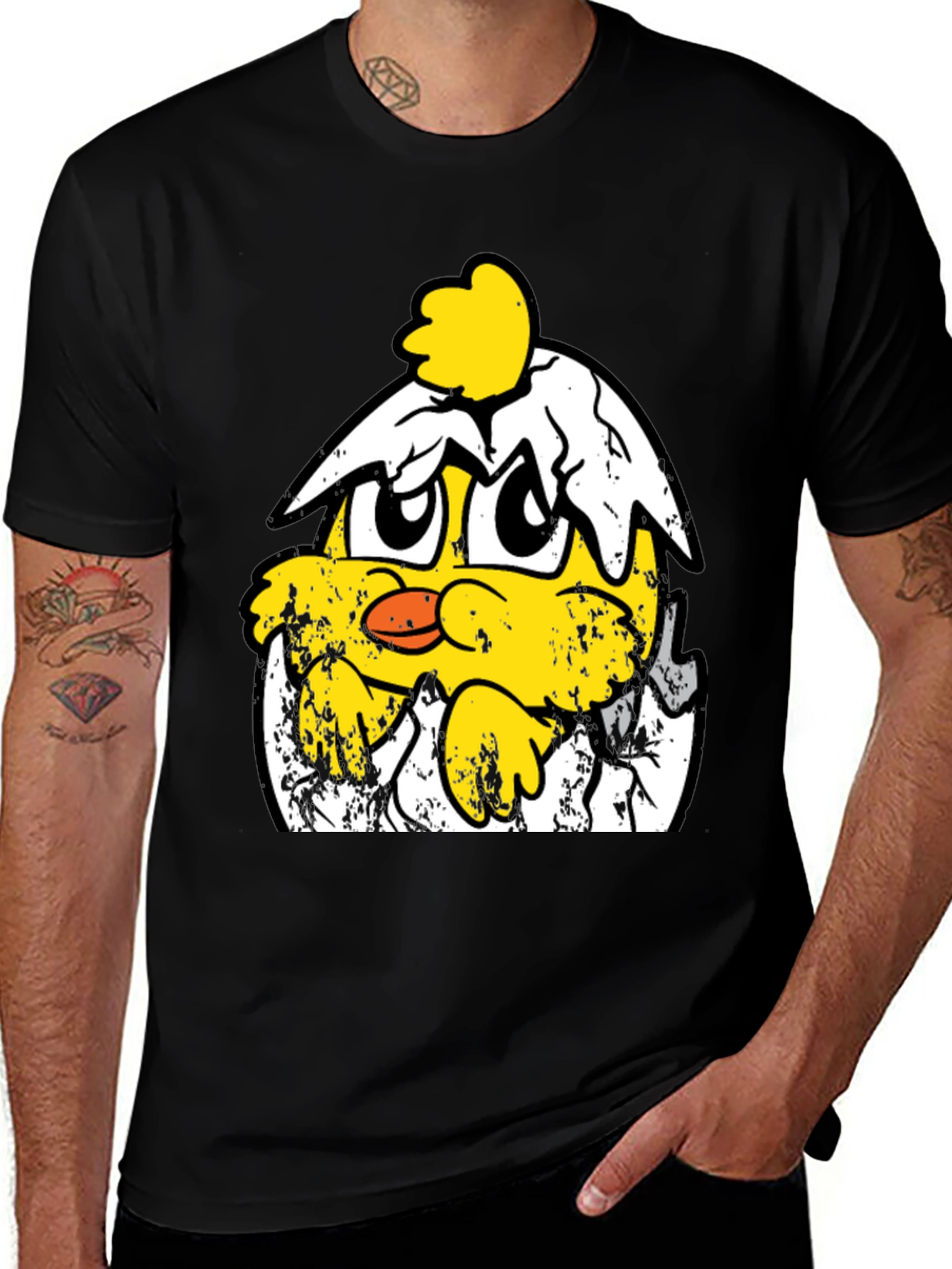 Cracked Egg Chick Graphic Tee - Men's Black T-Shirt