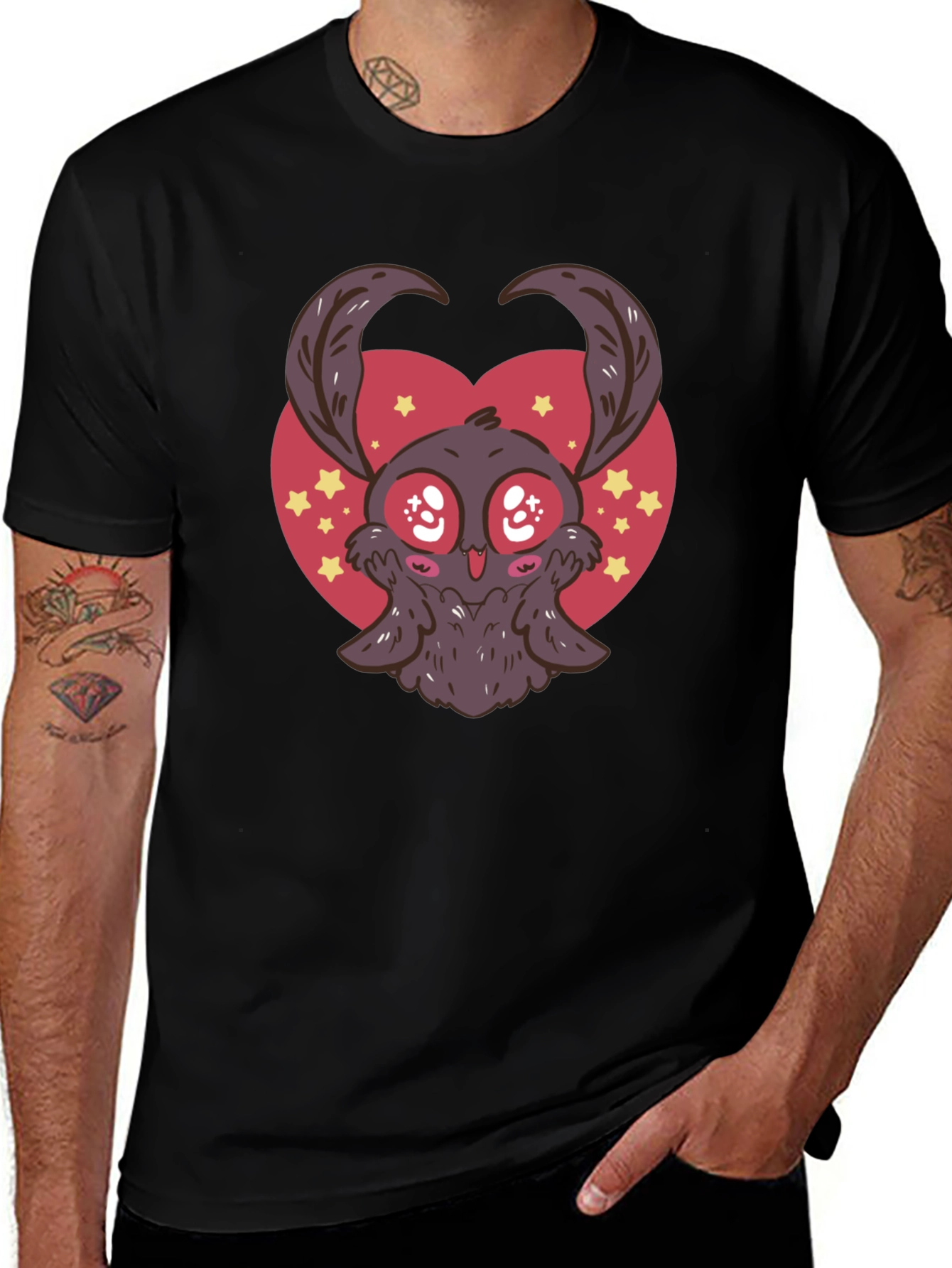 Cute Mothman Heart T-Shirt - Cryptid Kawaii Style
