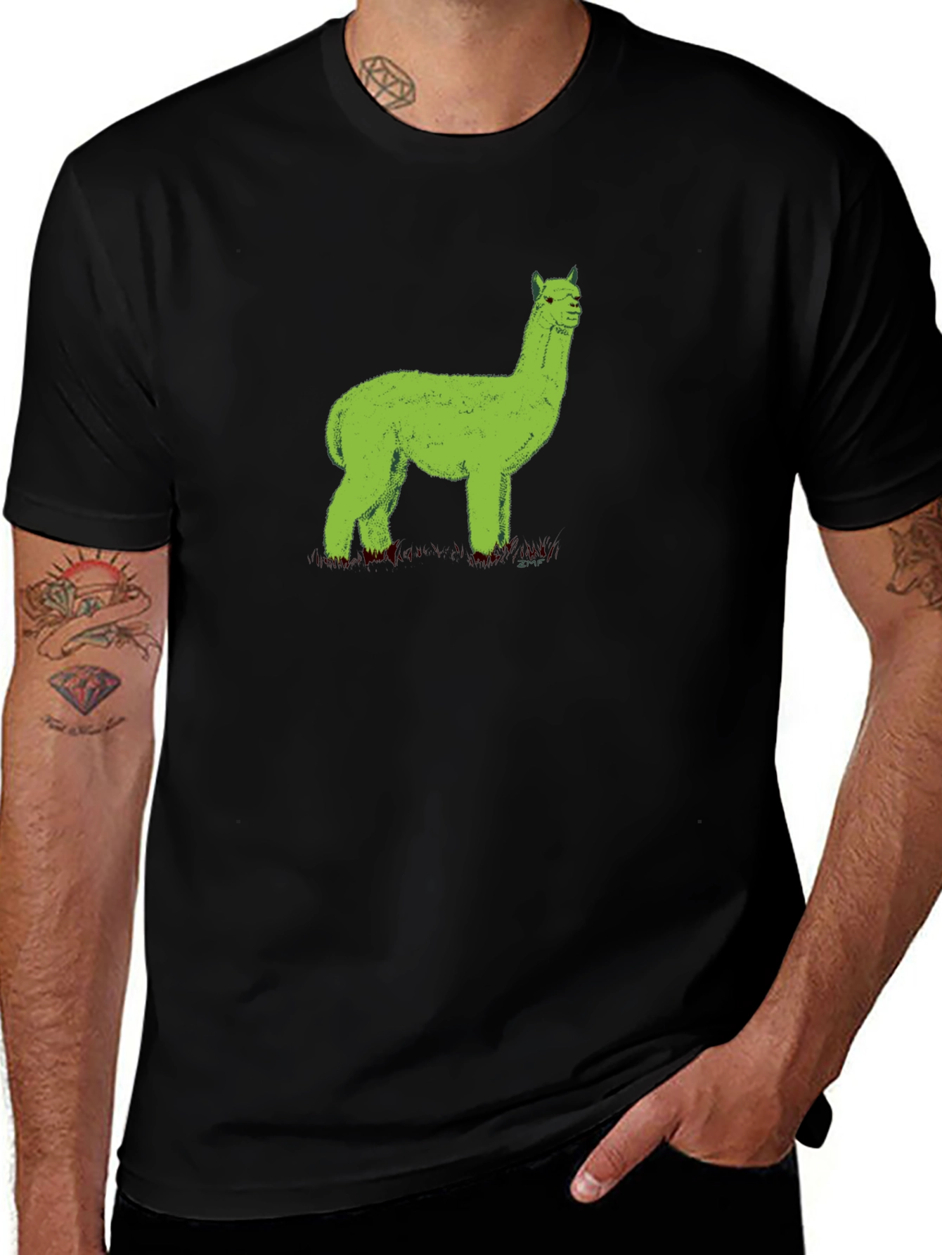 Variant 22 of Green Alpaca Graphic Tee - Black Unisex Shirt