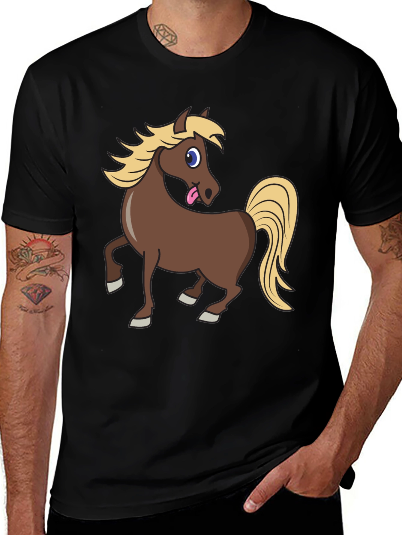 Variant 12 of Funny Horse Tongue Out Black T-Shirt